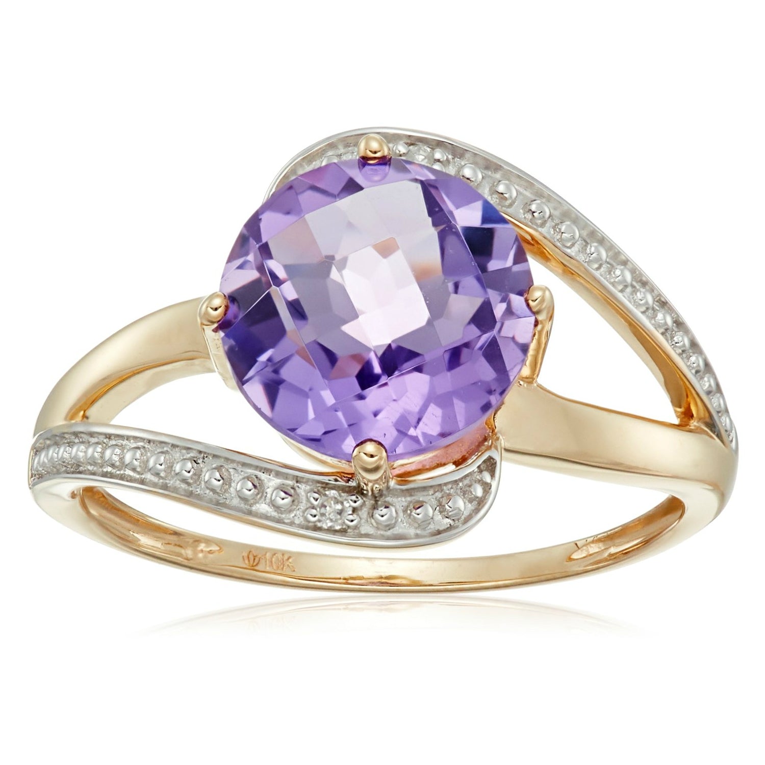 10k Yellow Gold African Amethyst and Diamond Accented Solitaire Ring - pinctore