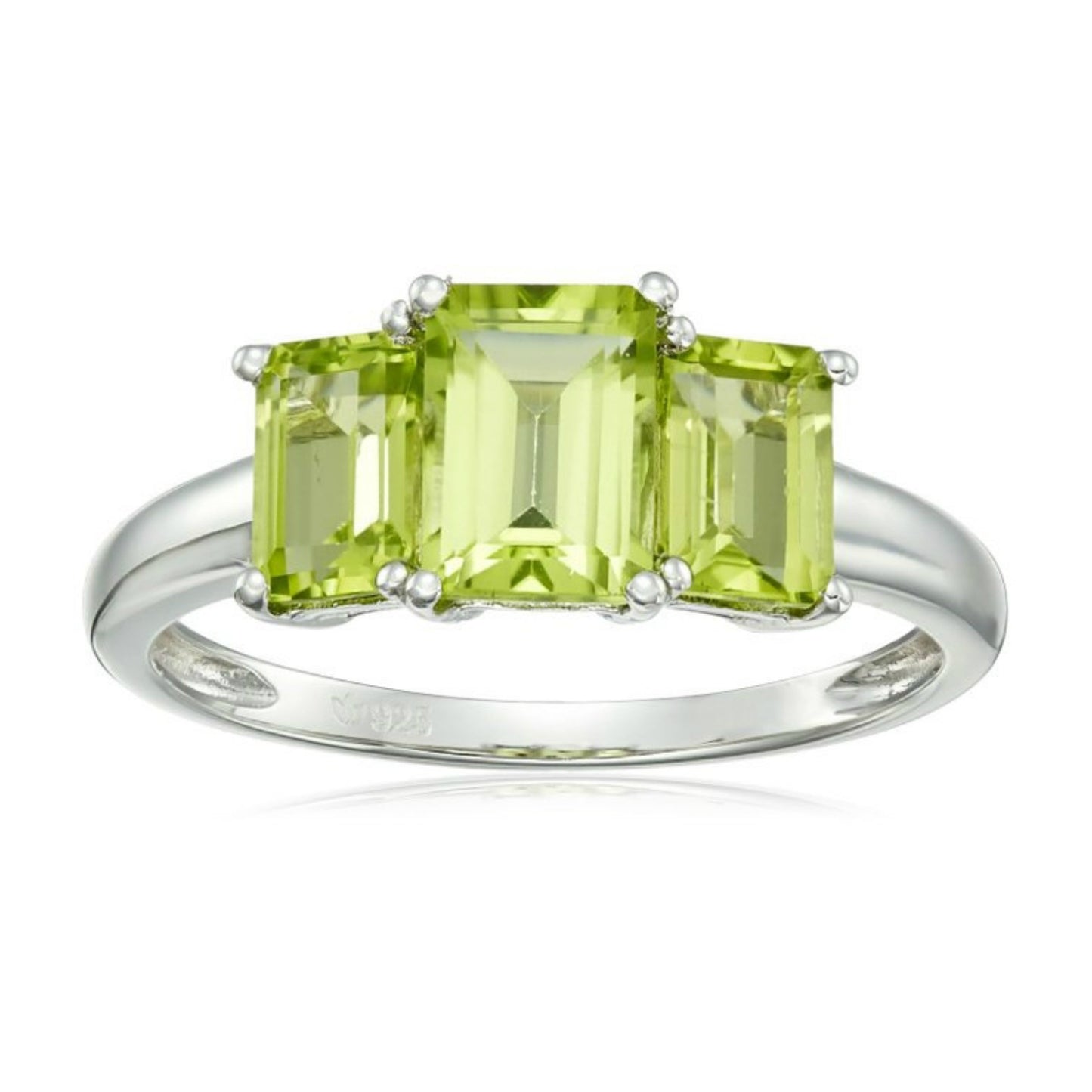 Sterling Silver Peridot Octagon 3-Stone Ring - pinctore