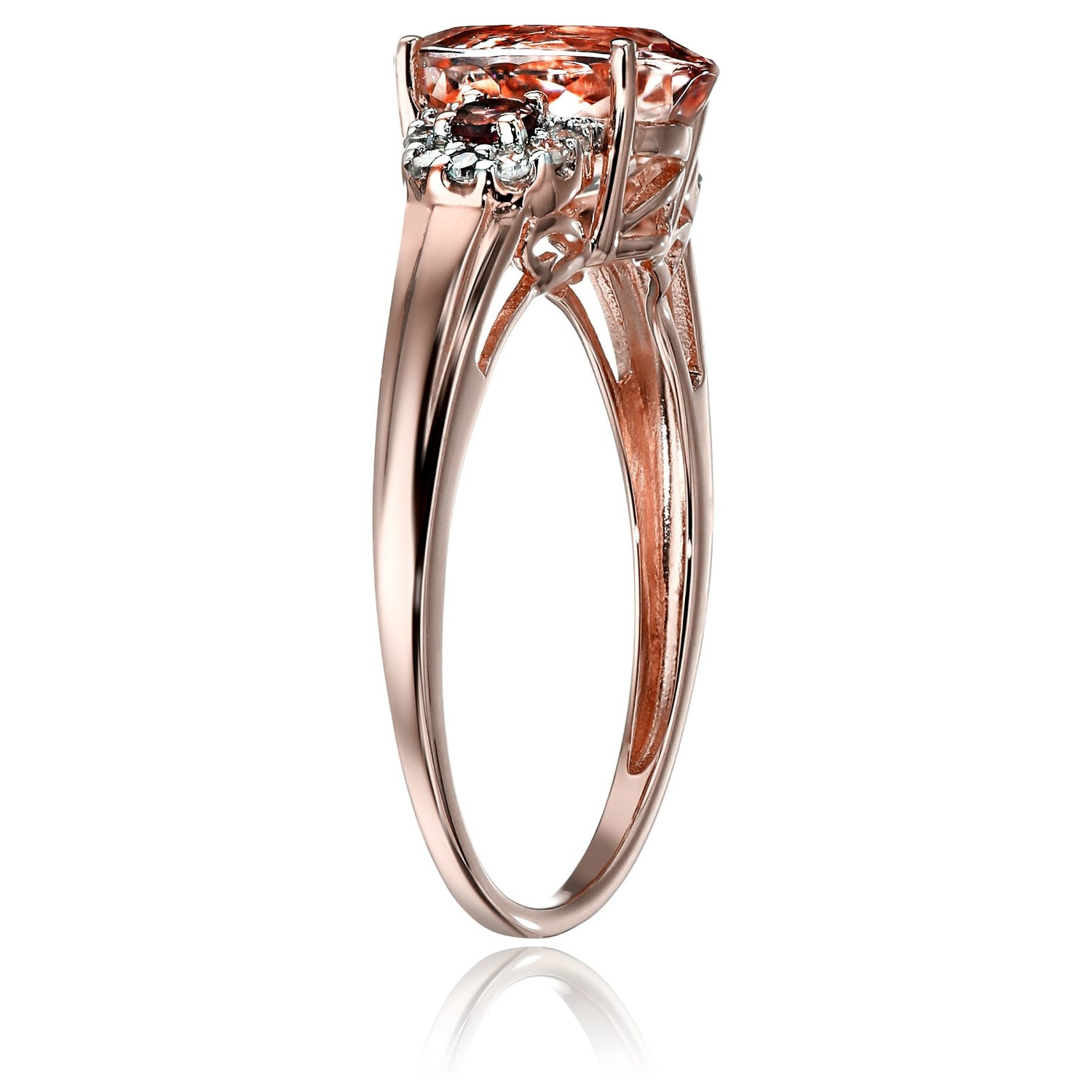10k Rose Gold Morganite, Pink Tourmaline and Diamond 3-Stone Engagement Ring (1/10cttw, H-I Color, SI1-SI2 Clarity), - pinctore