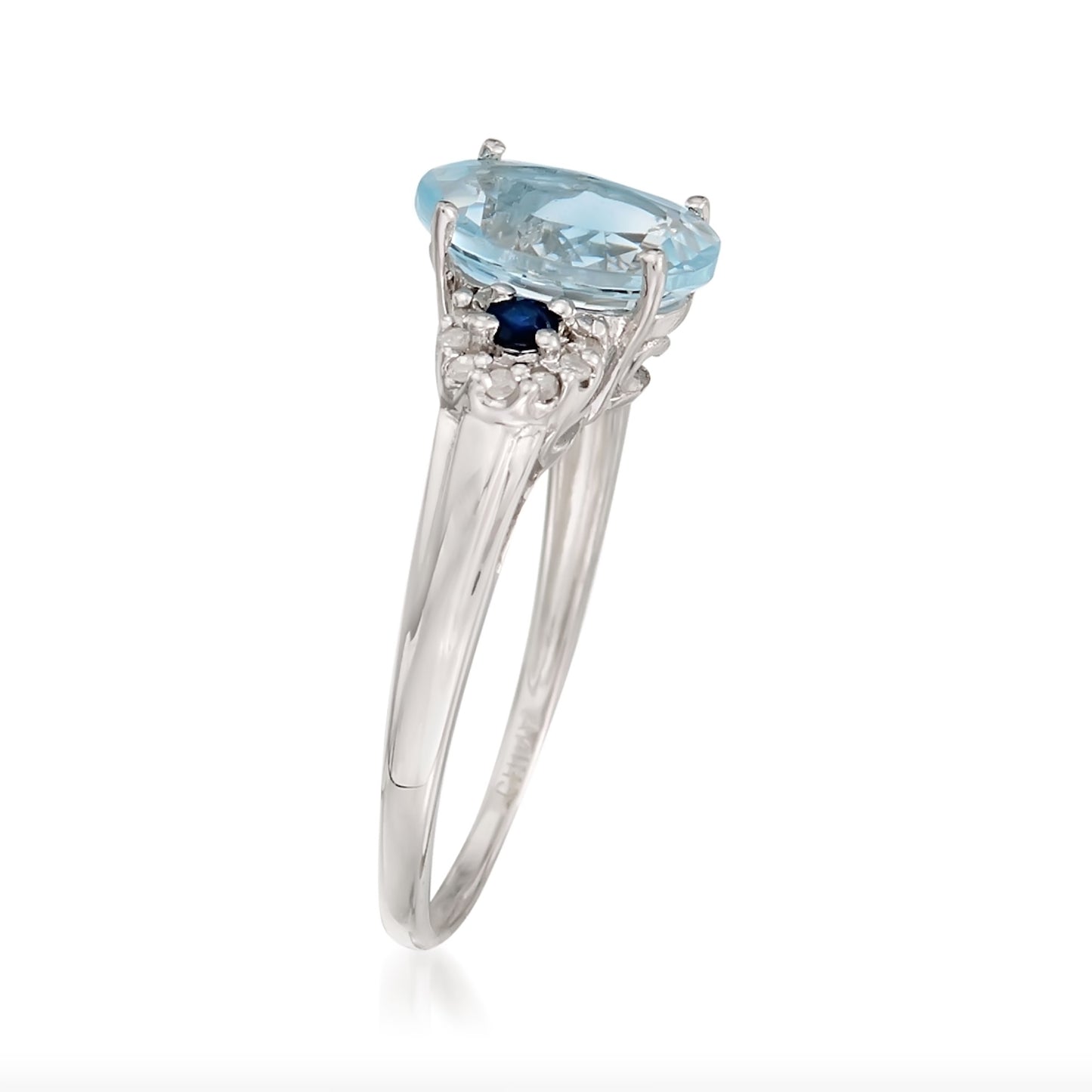 10kt White Gold Aquamarine, Blue Sapphire & Diamond Ring - Pinctore