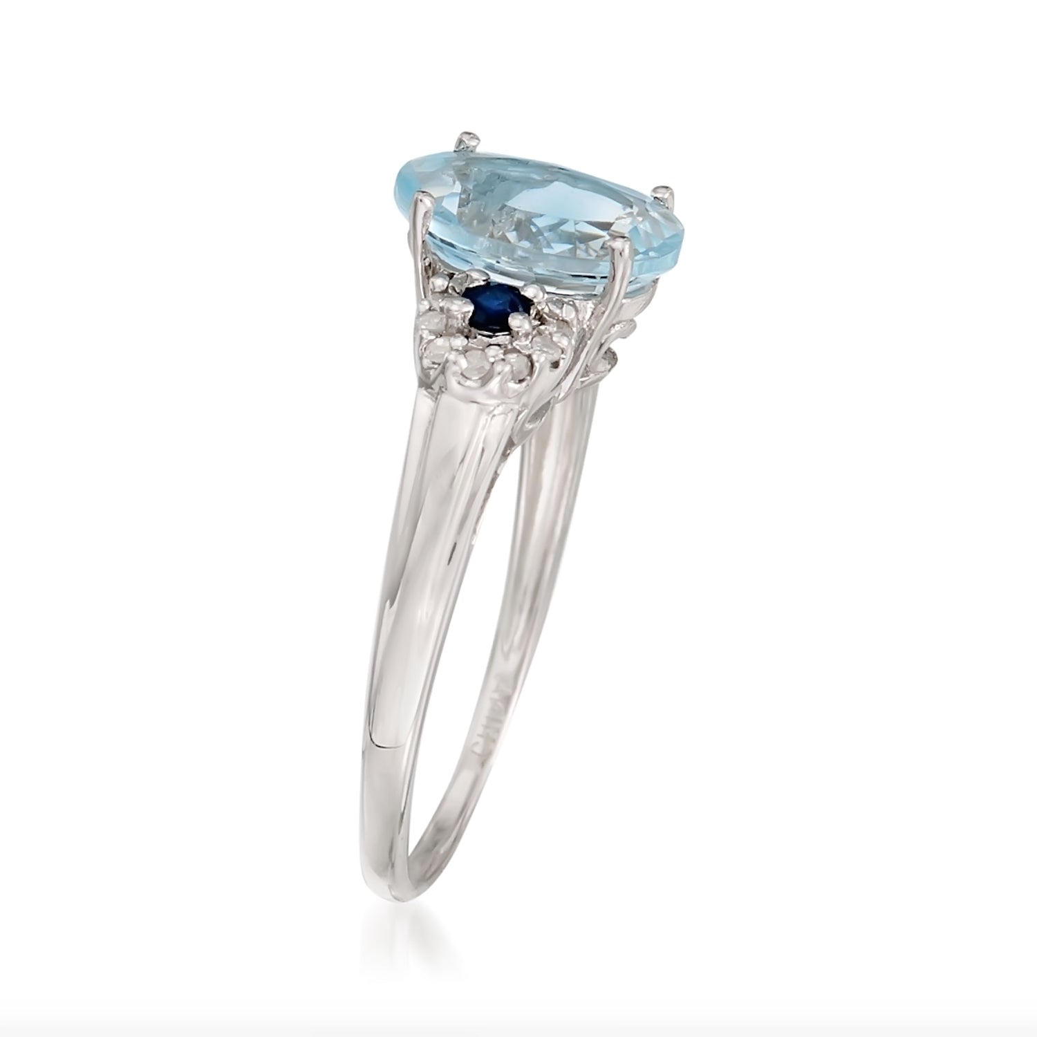925 Sterling Silver Aquamarine, Blue Sapphire, Diamond Ring - Pinctore