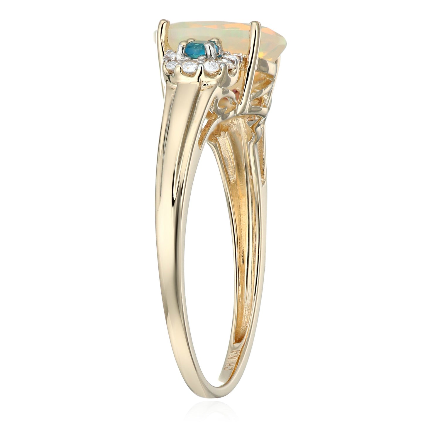 Pinctore 10k White Gold Ethiopian Opal, Diamond 3-Stone Engagement Ring - pinctore