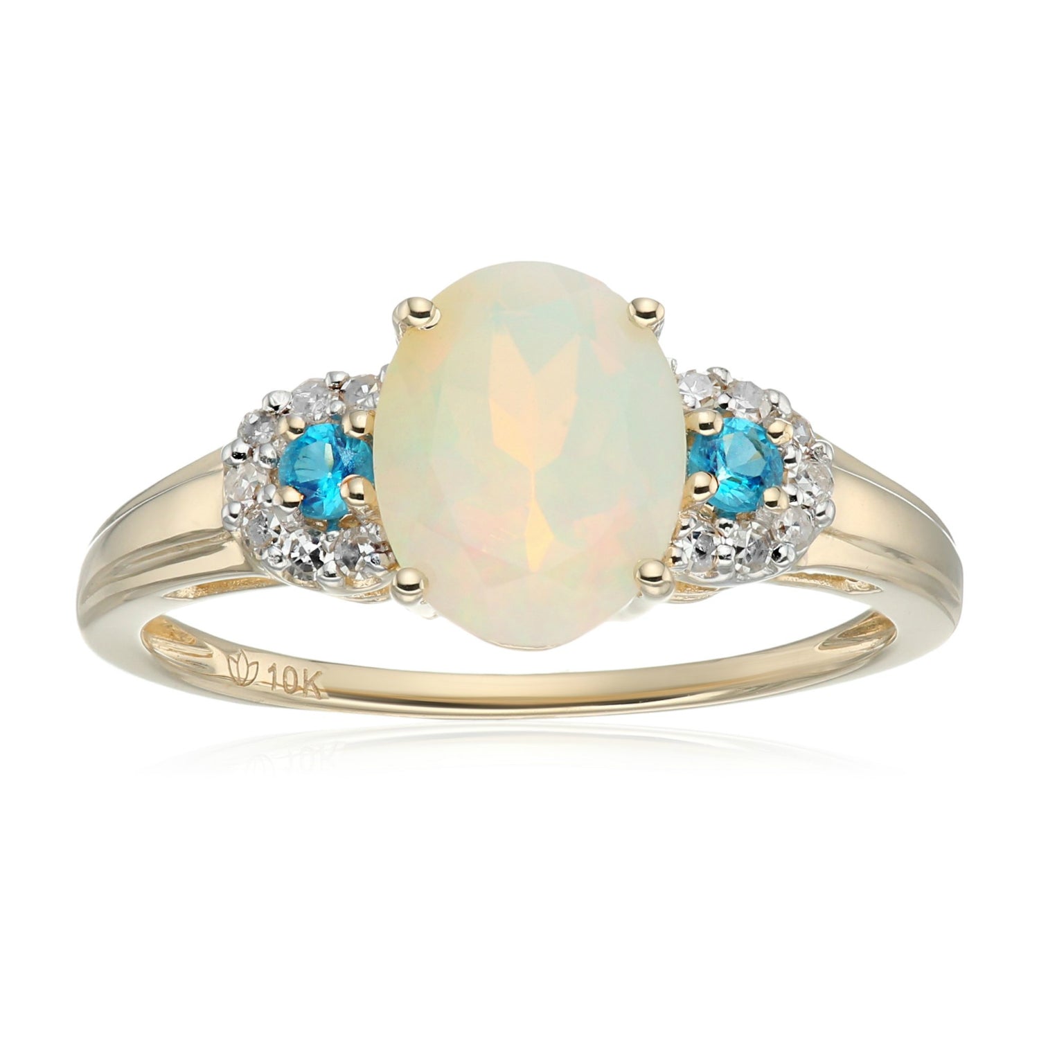 Pinctore 10k White Gold Ethiopian Opal, Diamond 3-Stone Engagement Ring - pinctore