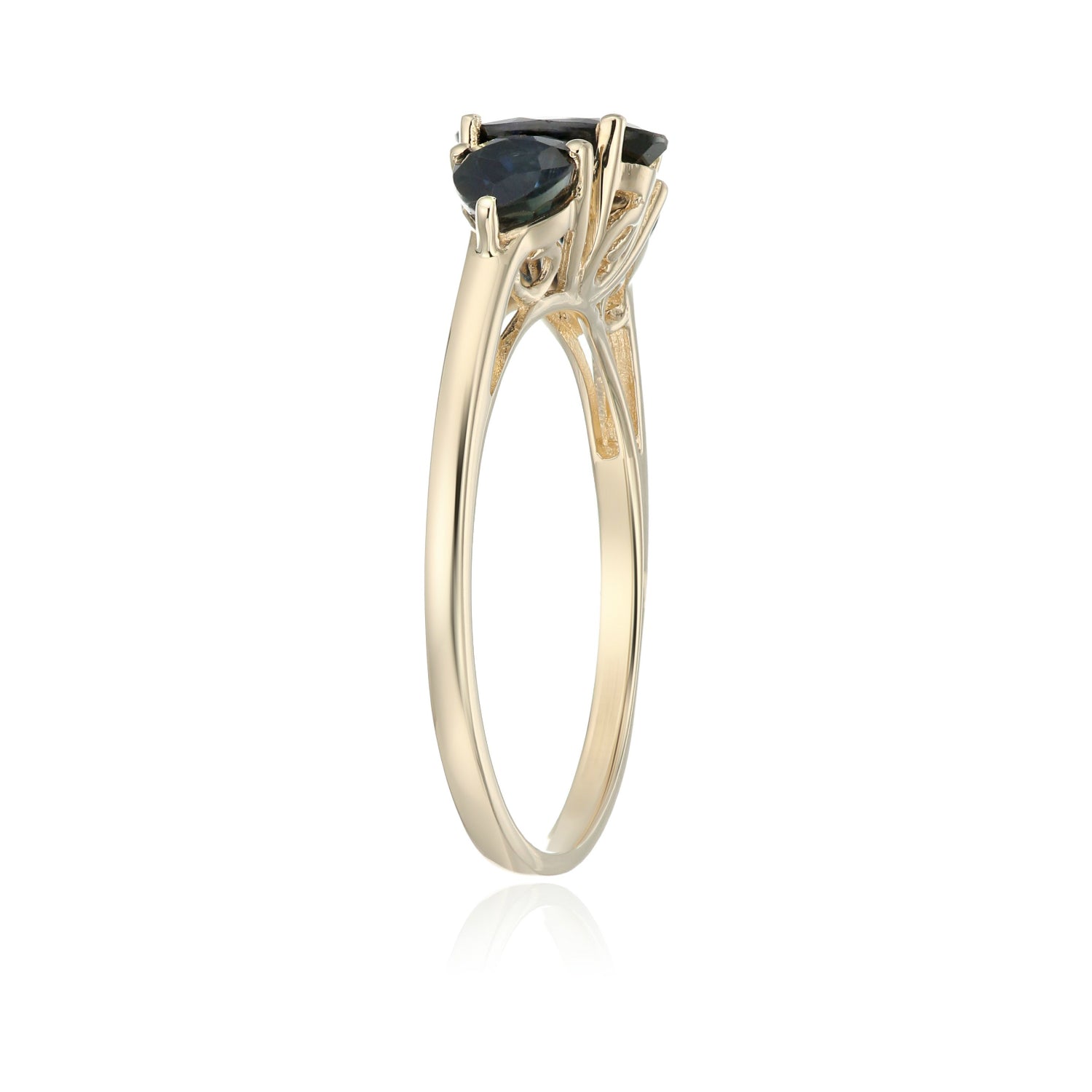 Pinctore 10k Yellow Gold Blue Sapphire Oval and Pear 3-Stone Ring - pinctore