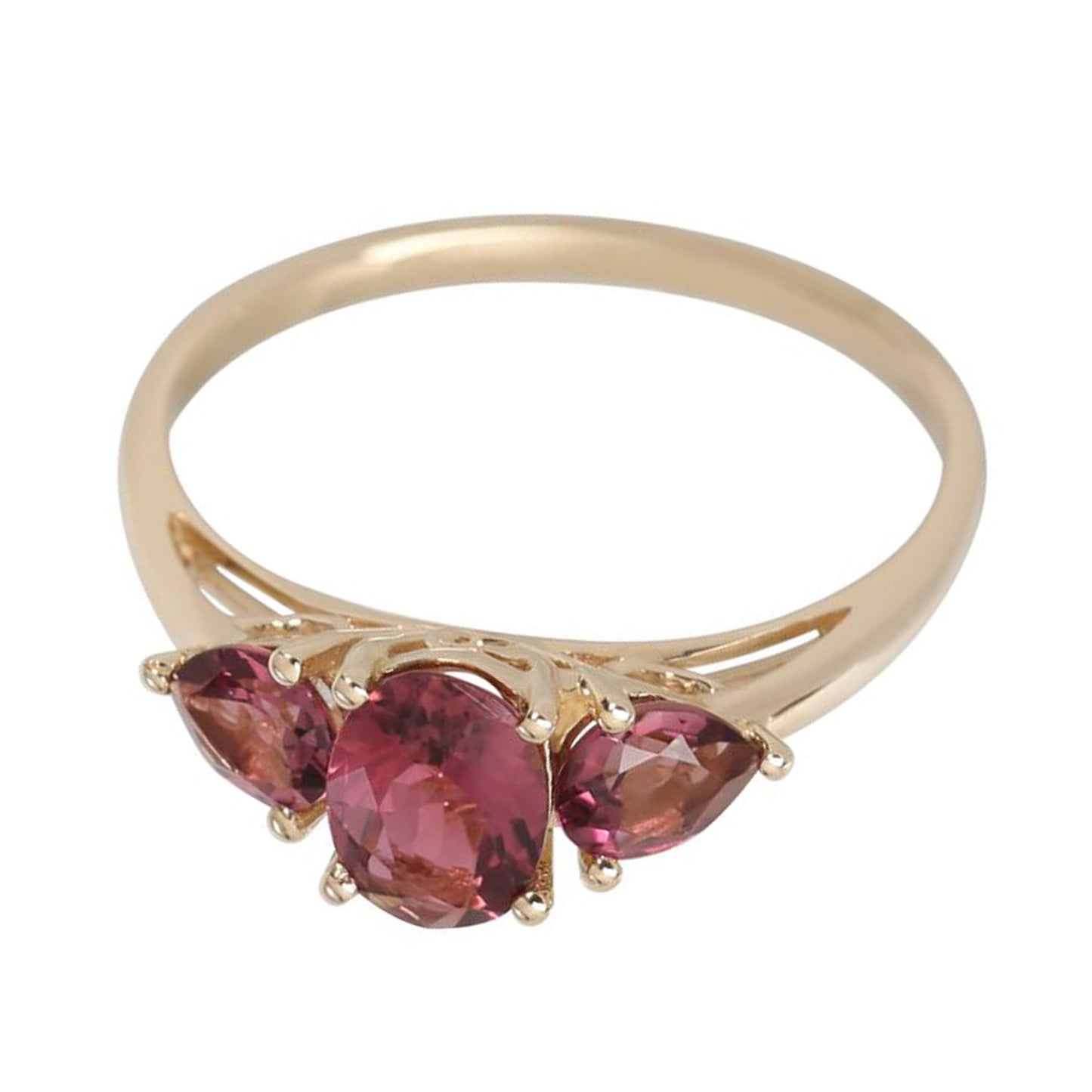 14kt Yellow Gold Pink Tourmaline 3 Stone Ring - Pinctore