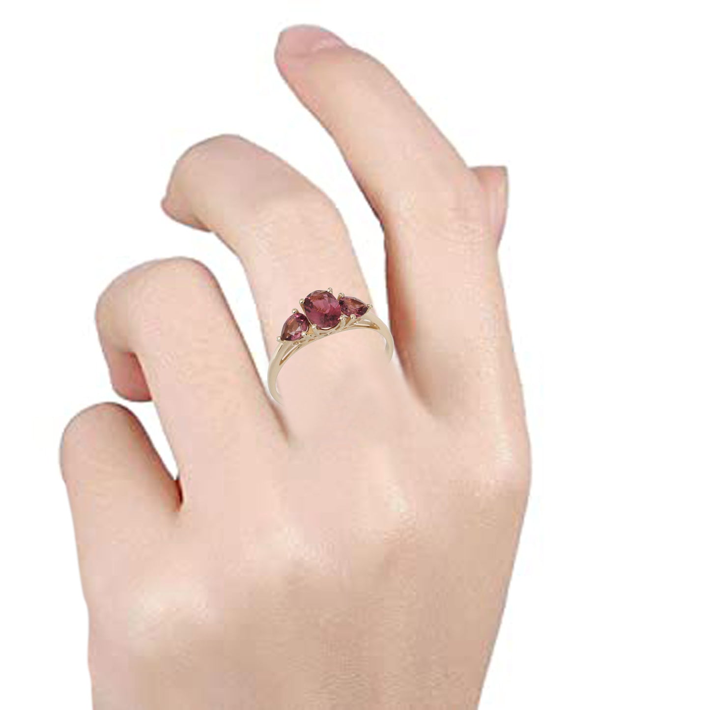 14kt Yellow Gold Pink Tourmaline 3 Stone Ring - Pinctore