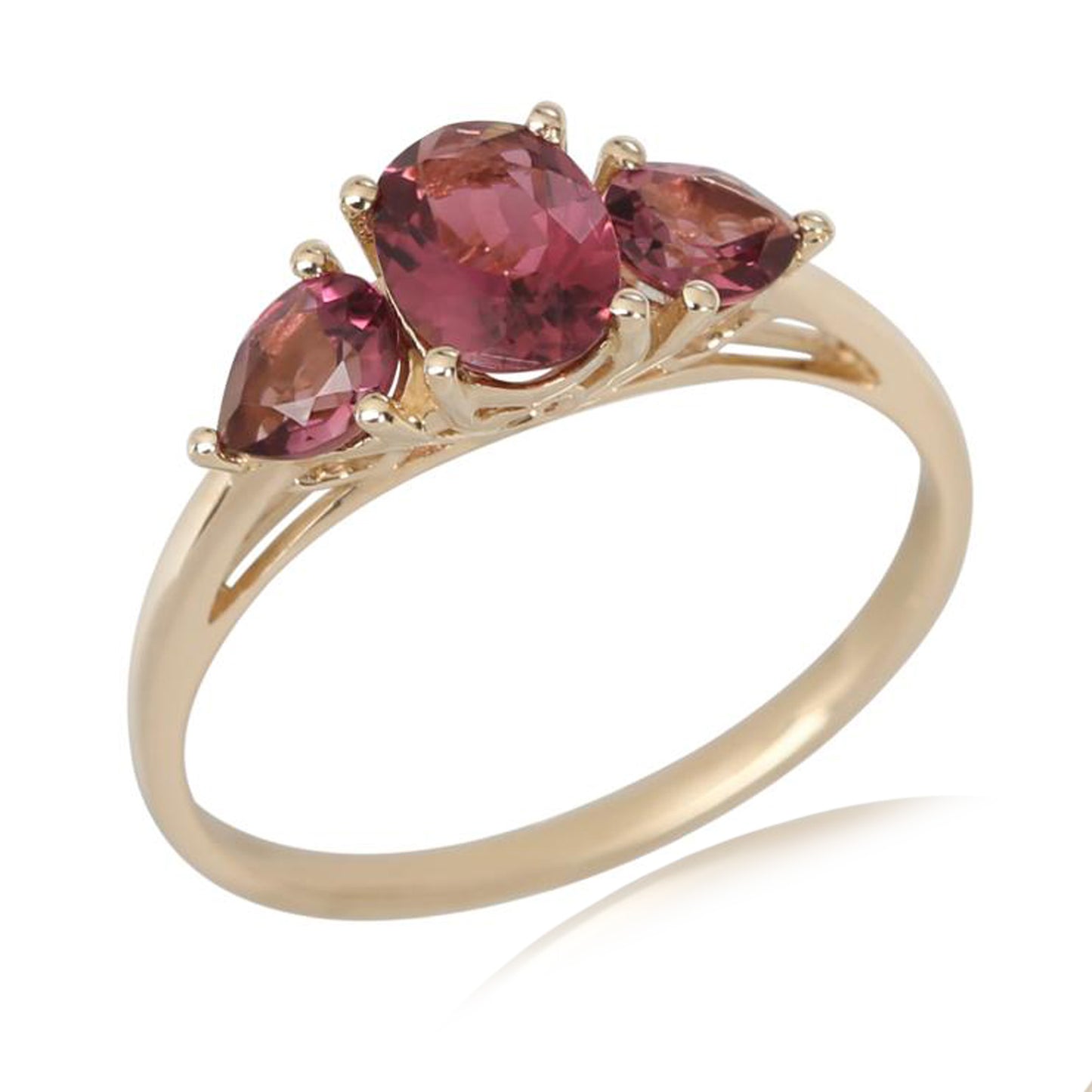 14kt Yellow Gold Pink Tourmaline 3 Stone Ring - Pinctore