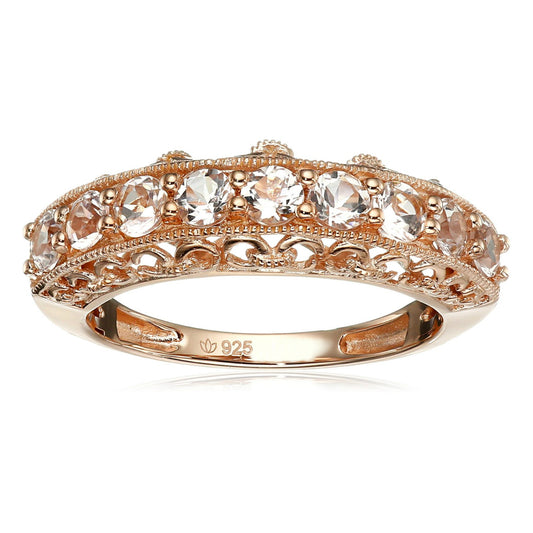 Pinctore Rose Gold-Plated Silver Morganite Round 9-Stone Stackable Ring - pinctore