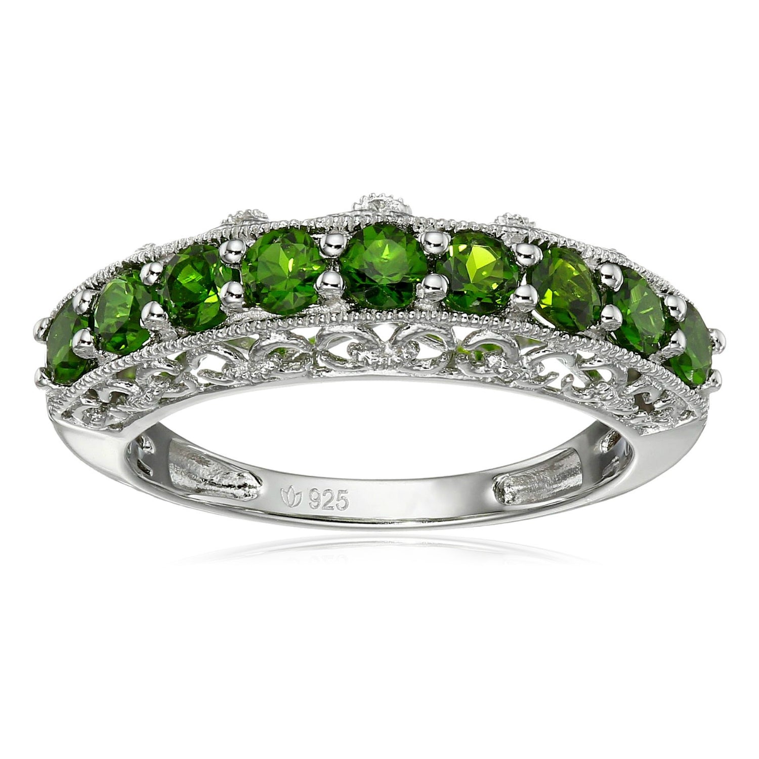 Sterling Silver Chrome Diopside Band Stackable Ring - pinctore