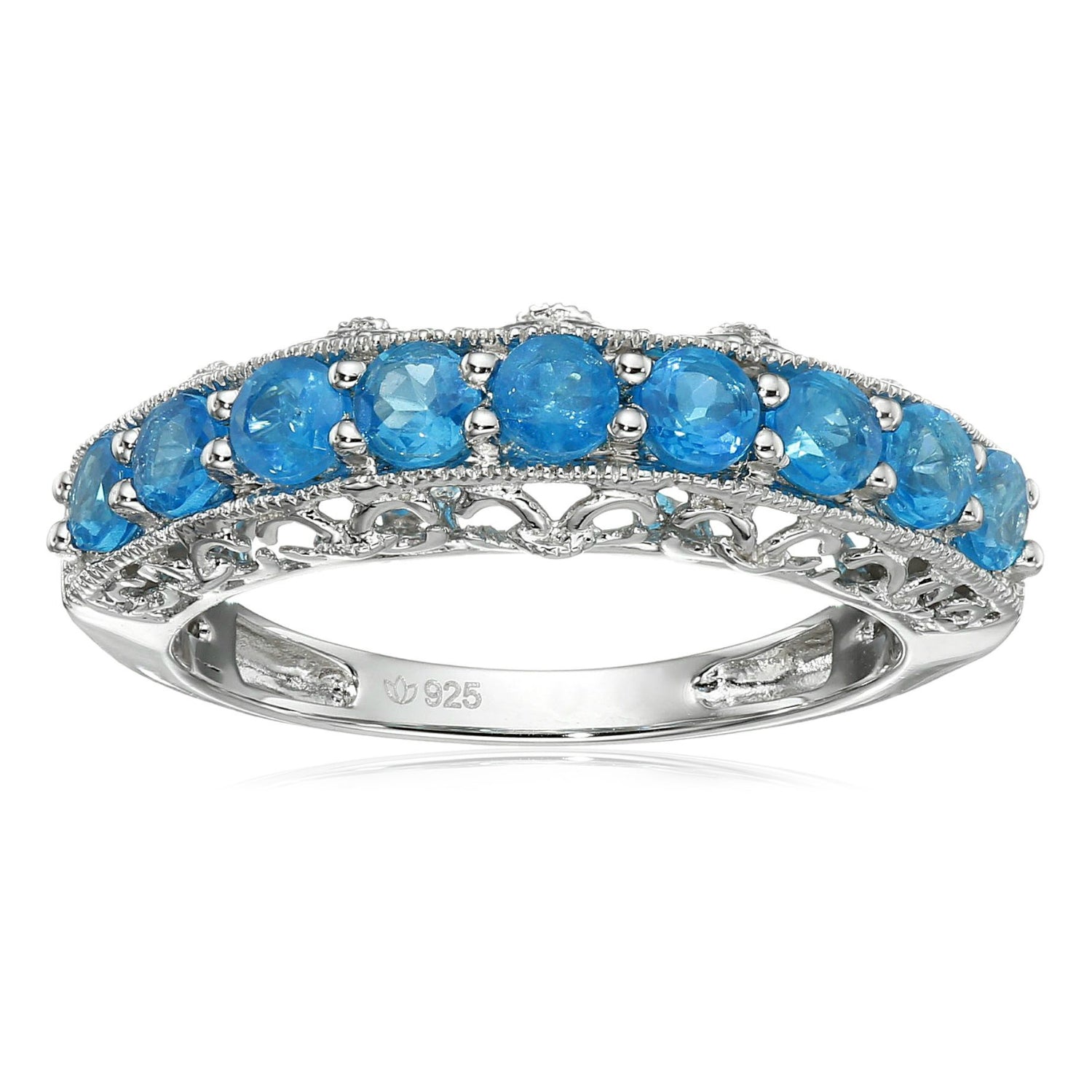 Sterling Silver Neon Apatite Band Stackable Ring - pinctore