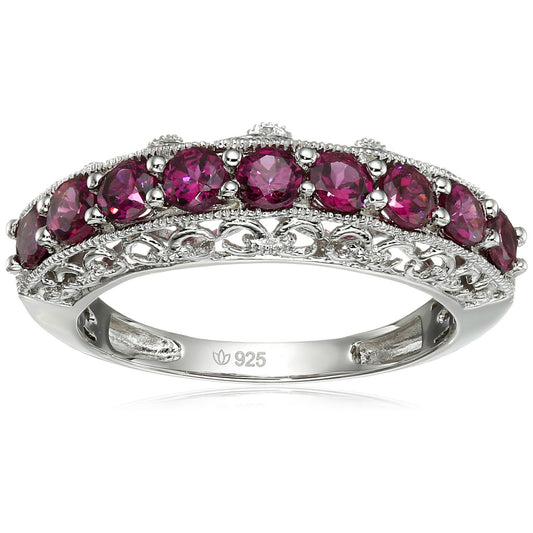 Sterling Silver Rhodolite Band Stackable Ring - pinctore