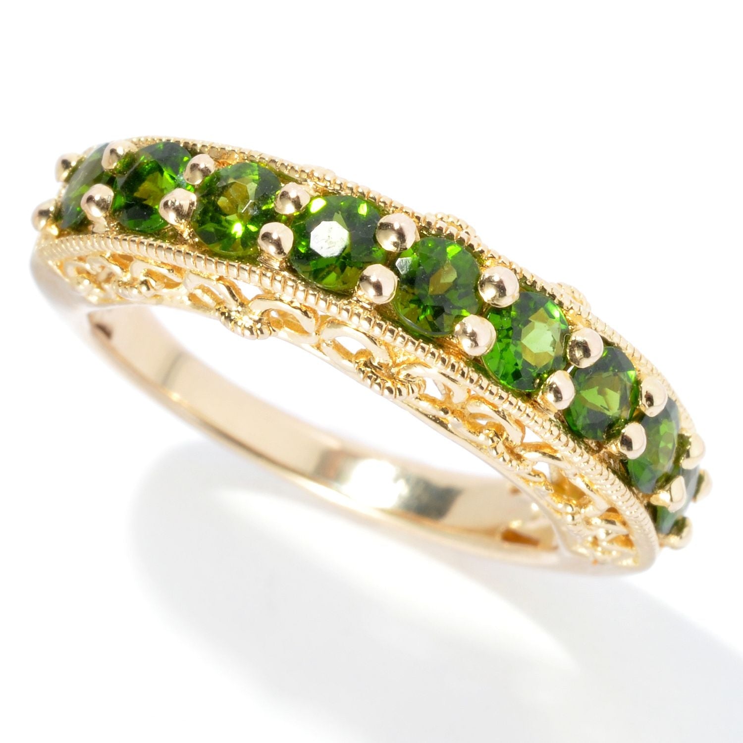 Pinctore 18K Yellow Gold o/Silver 1.18ctw Chrome Diopside Nine Stone Band Ring - pinctore