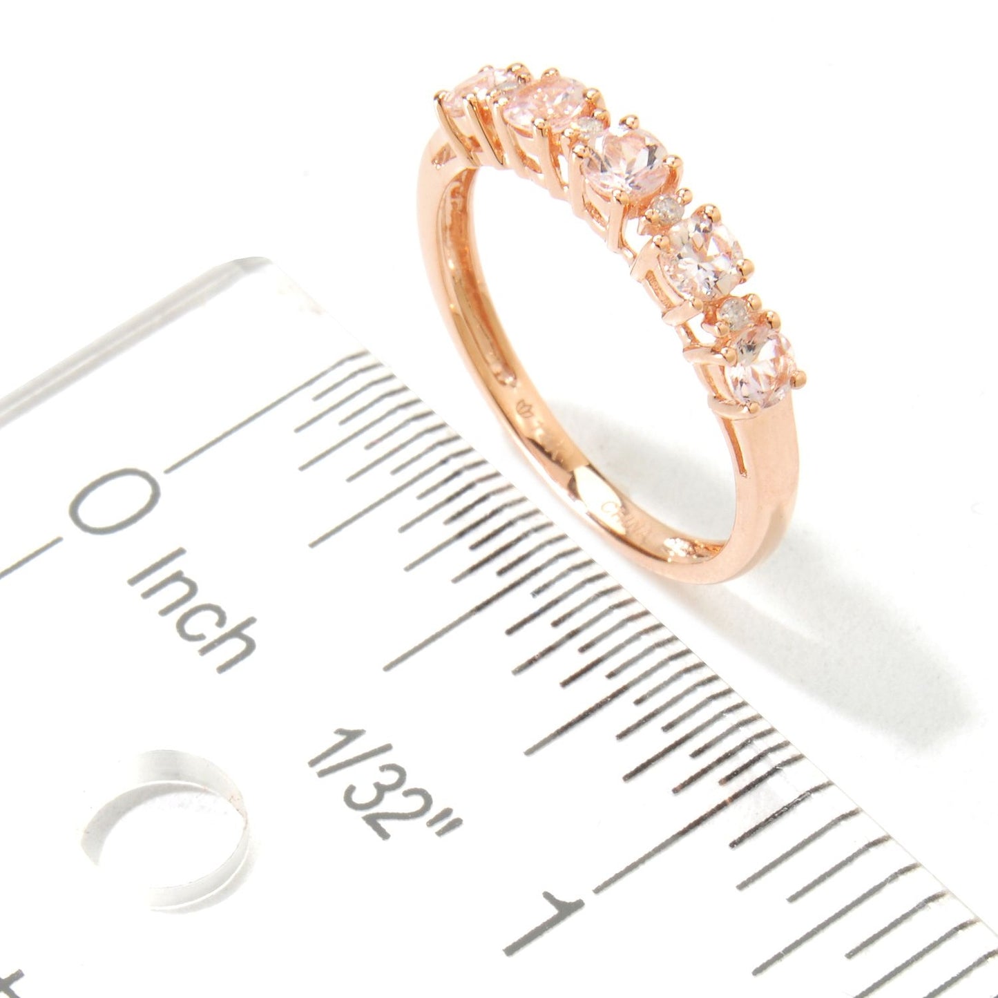 10k Rose Gold Morganite and Diamond Accented Stackable Ring
