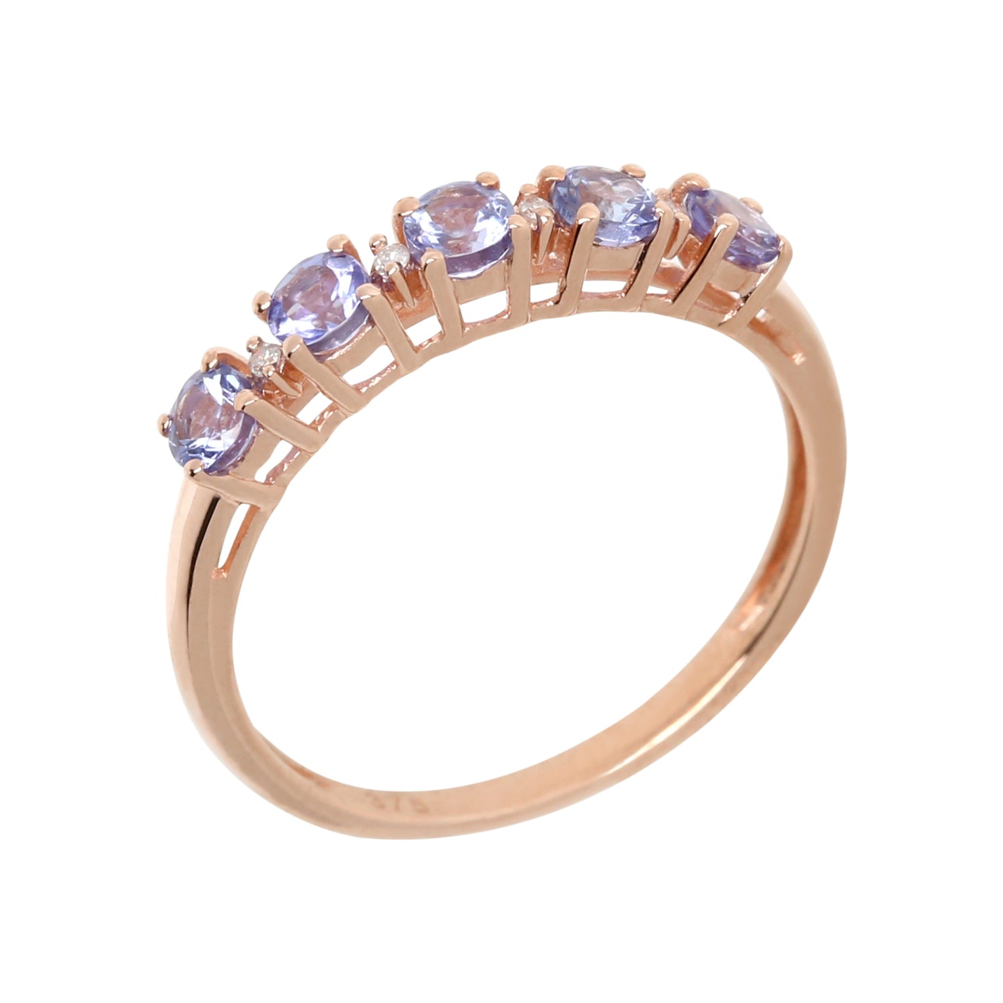 10k Rose Gold Tanzanite and Diamond Accented Stackable Ring - pinctore