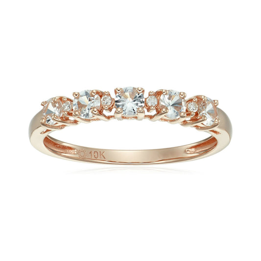 10k Rose Gold White Sapphire and Diamond Accented Stackable Ring - pinctore