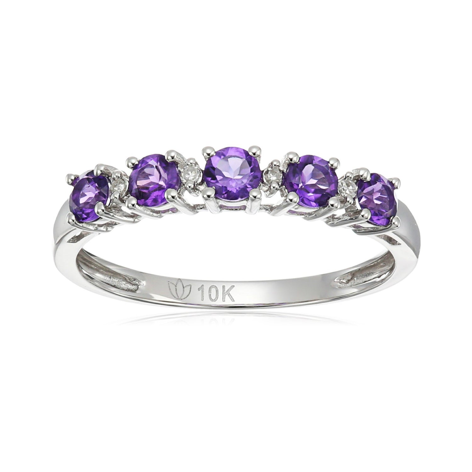 10k White Gold African Amethyst and Diamond Accented Stackable Ring - pinctore
