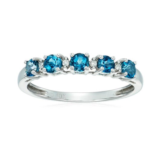 10kt White Gold London Blue TPZ & Diamond Accented Stackable Ring - Pinctore