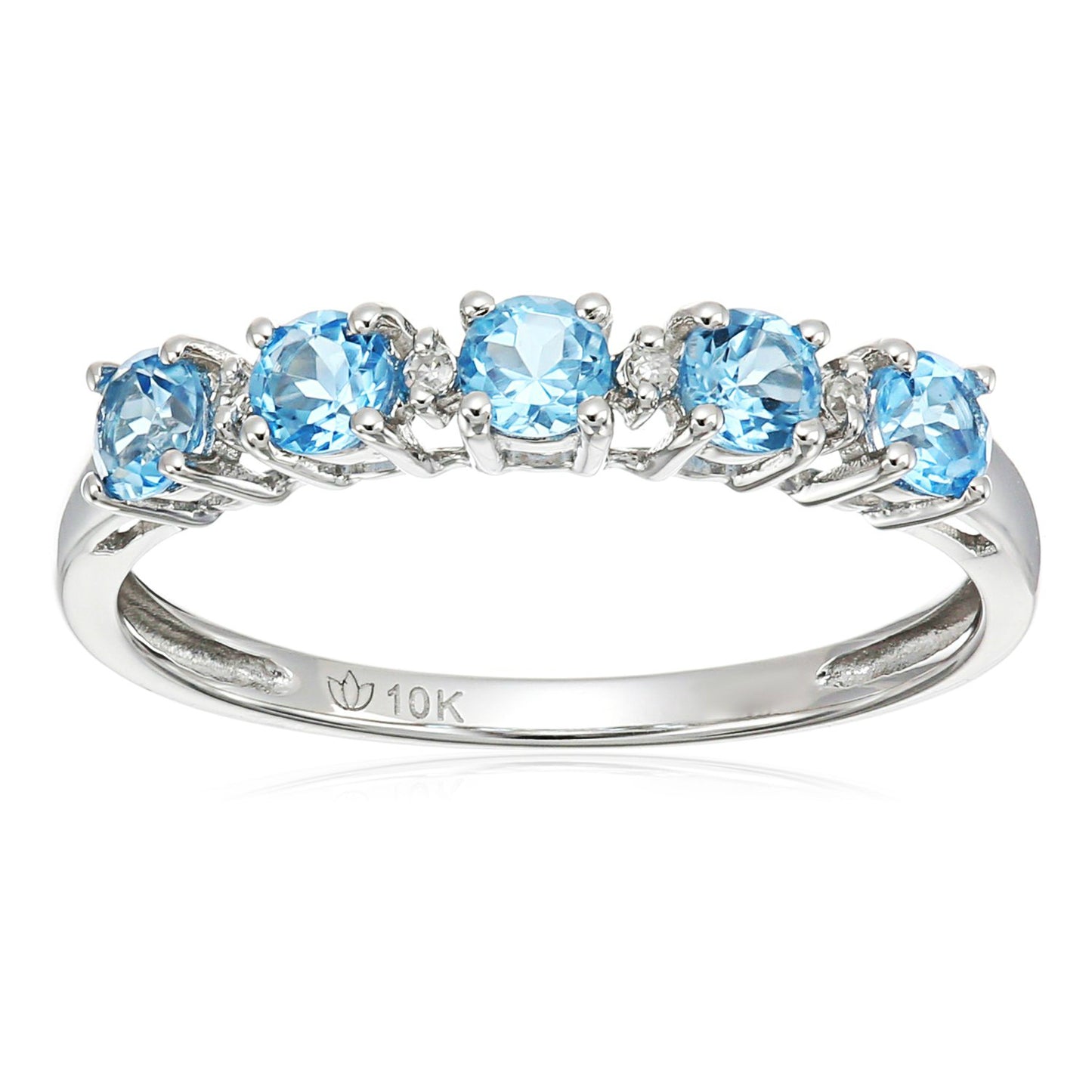 10k White Gold Swiss Blue Topaz and Diamond Accented Stackable Ring - pinctore