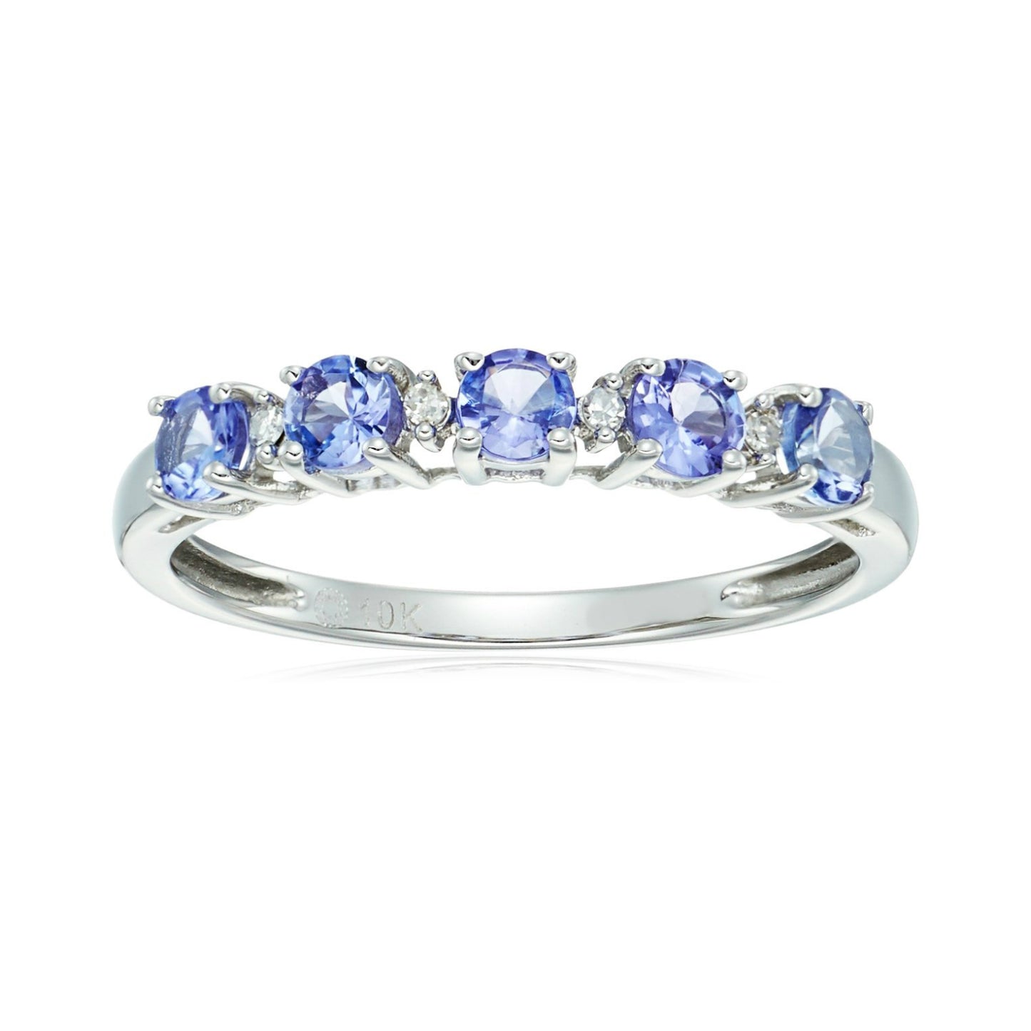 10k White Gold Tanzanite and Diamond Accented Stackable Ring - pinctore