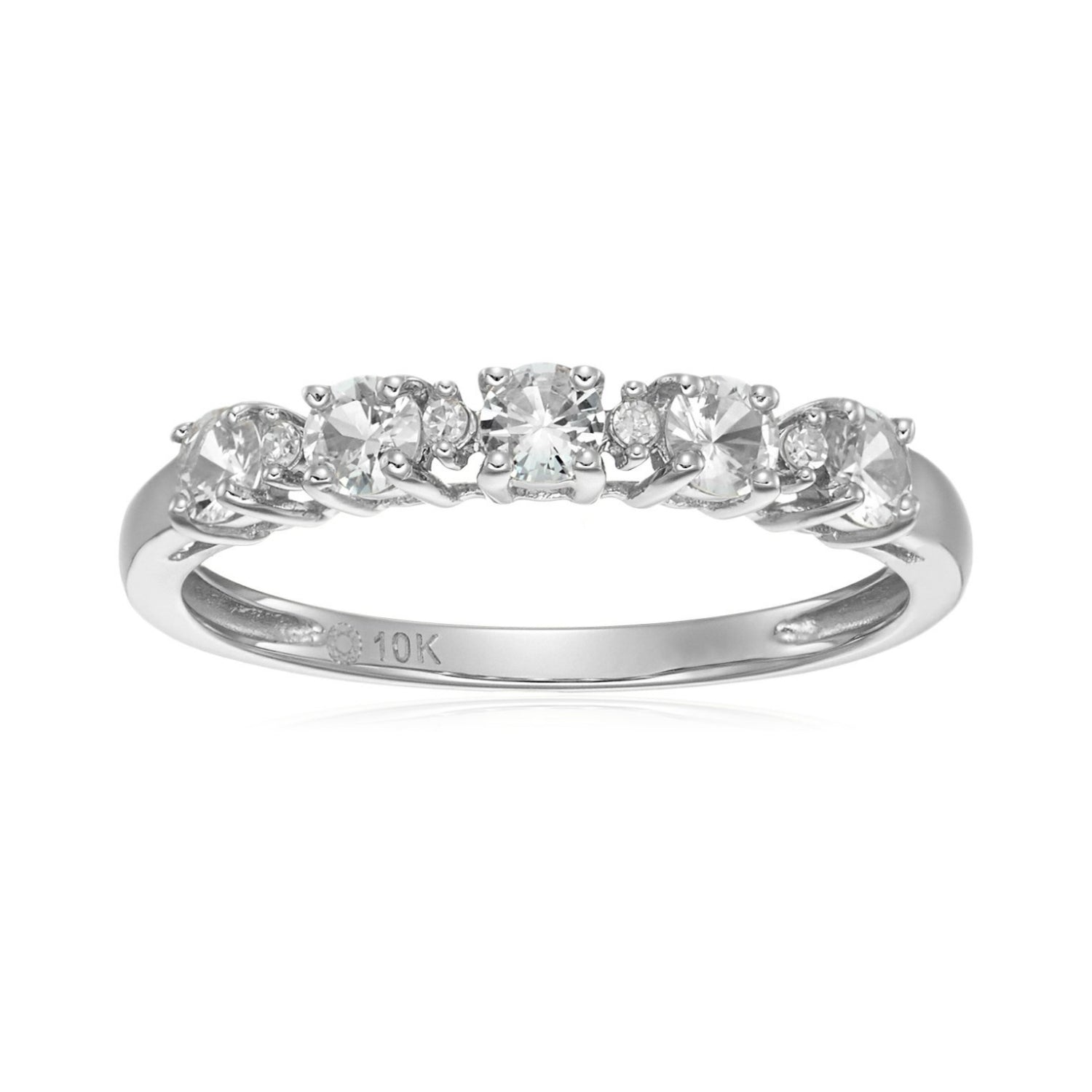 10k White Gold White Sapphire and Diamond Accented Stackable Ring - pinctore