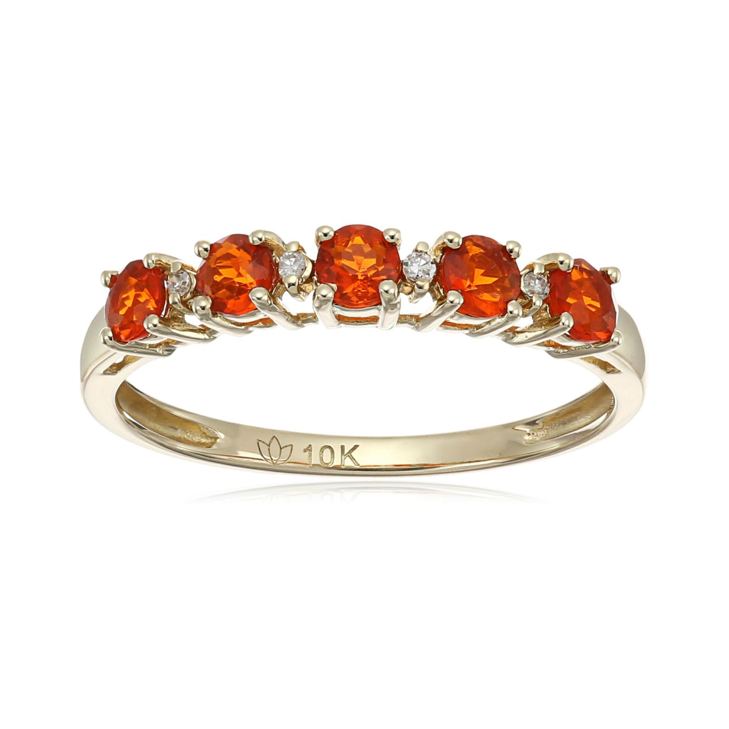 10k Yellow Gold Mexican Fire Opal and Diamond Accented Stackable Ring - pinctore