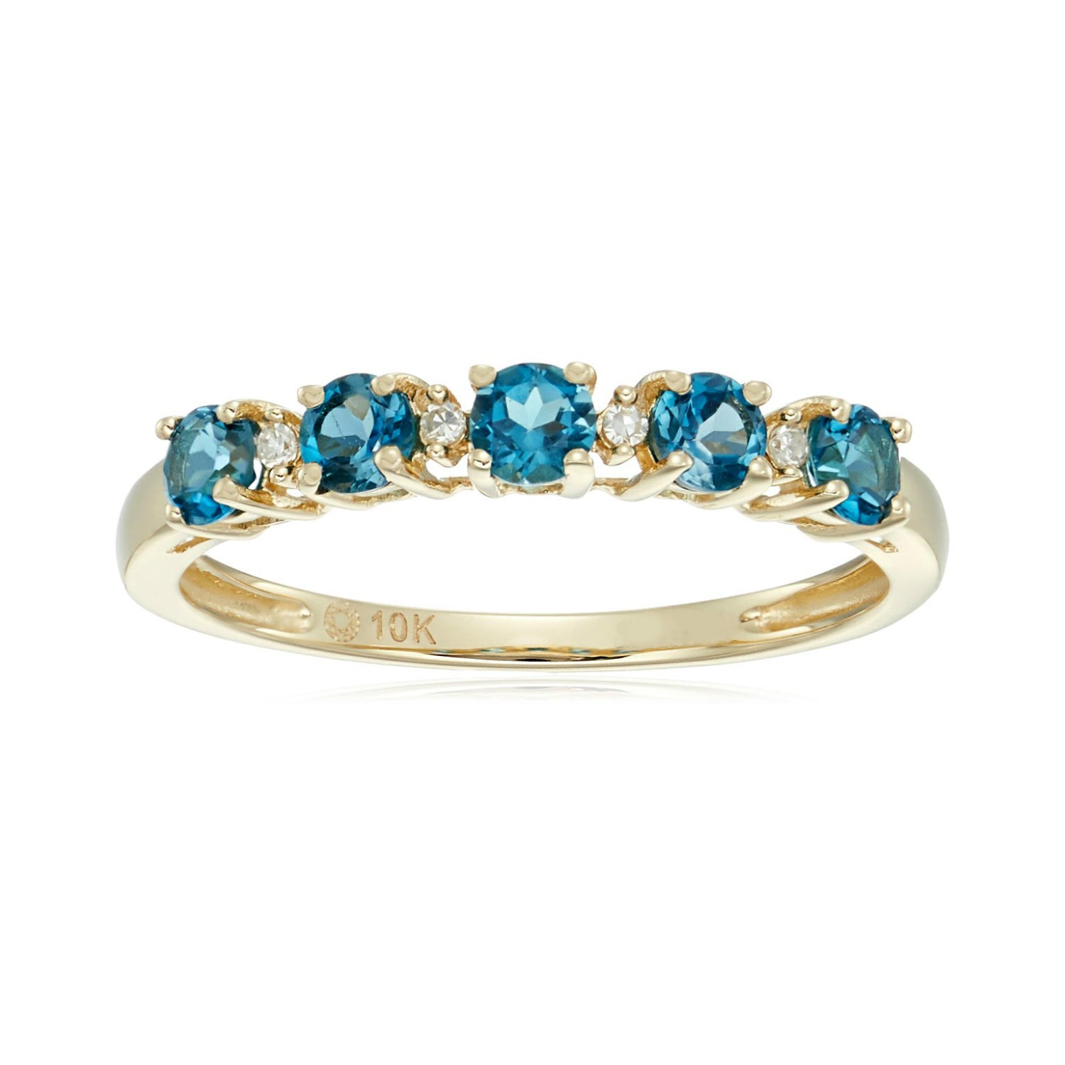 10k Yellow Gold London Blue Topaz and Diamond Accented Stackable Ring - pinctore