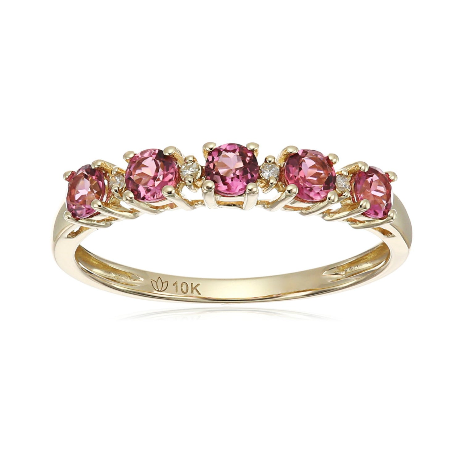 10k Yellow Gold Pink Tourmaline and Diamond Accented Stackable Ring - pinctore