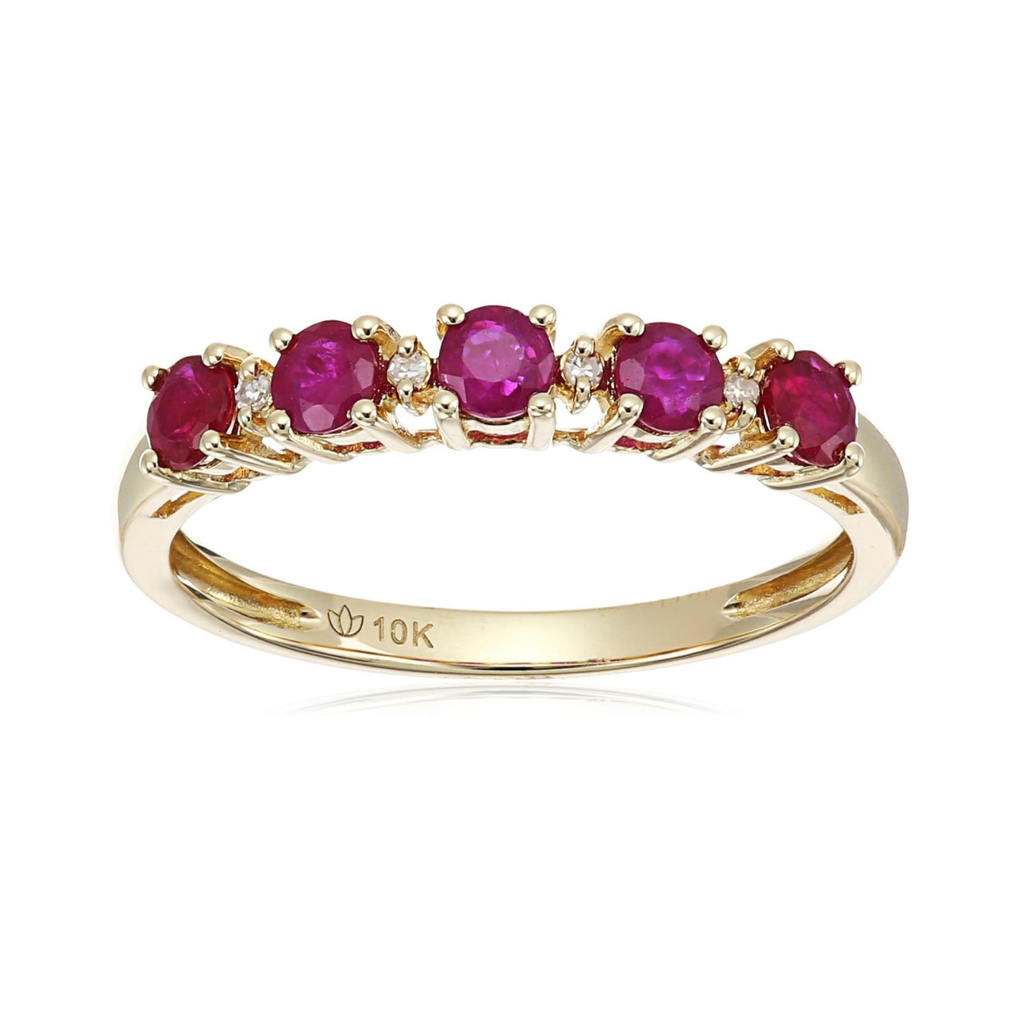 10k Yellow Gold Ruby and Diamond Accented Stackable Ring - pinctore