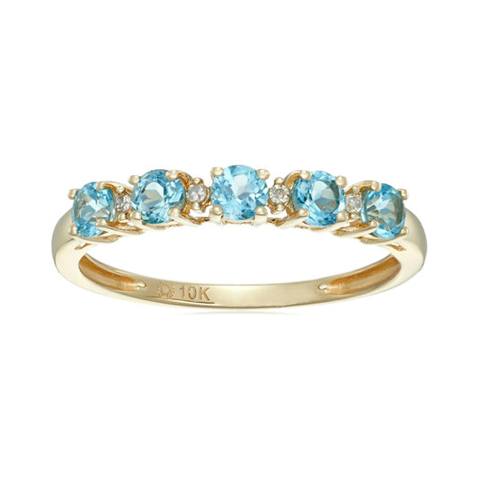 10kt Yellow Gold Swiss Blue Topaz & Diamond Accented Stackable Ring - Pinctore
