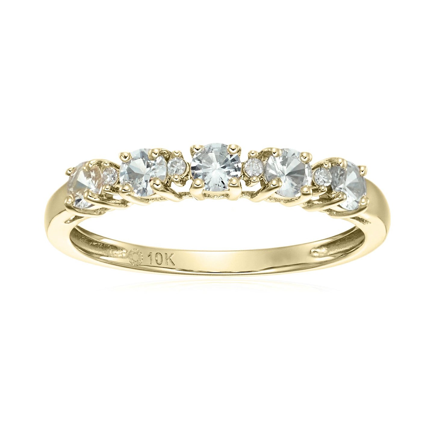 10k Yellow Gold White Sapphire and Diamond Accented Stackable Ring - pinctore