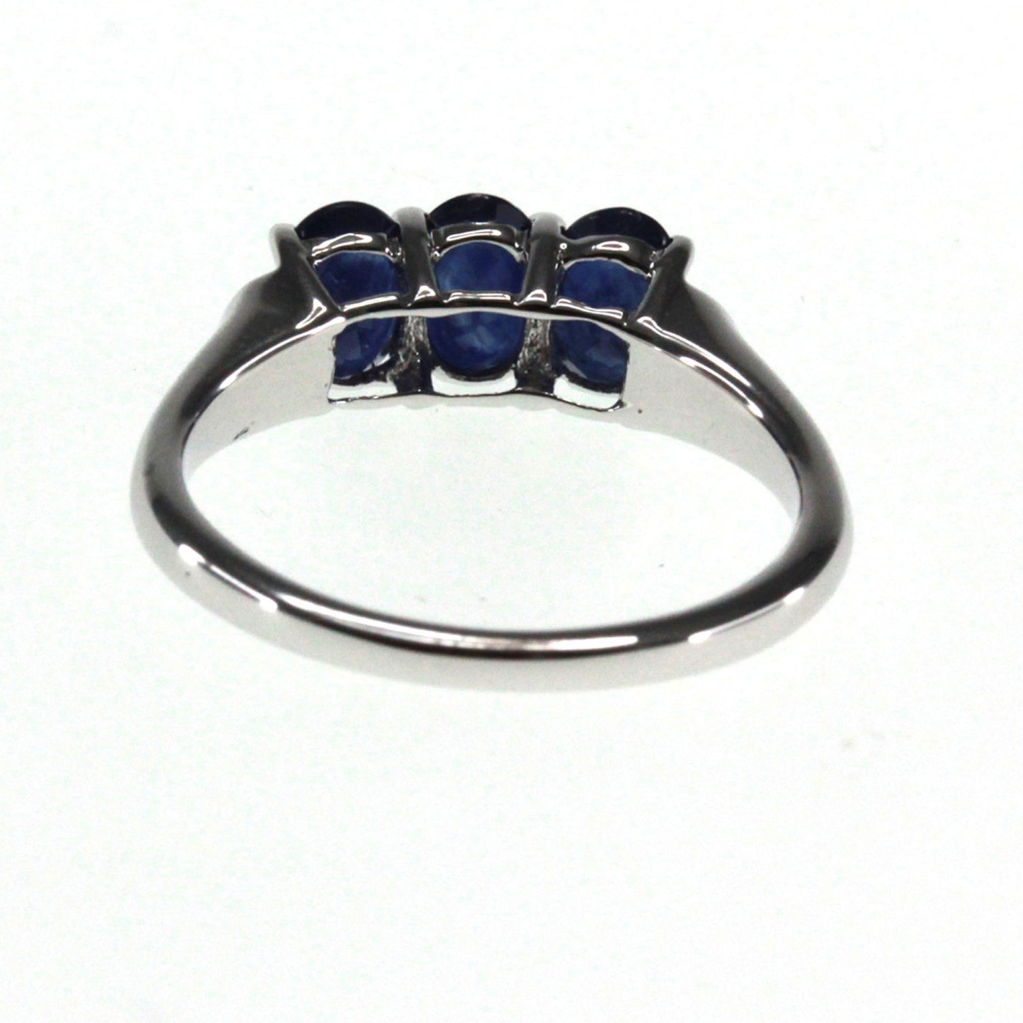 Sterling Silver 1.86ctw Blue Sapphire & Diamond 3-Stone Band Ring - Pinctore