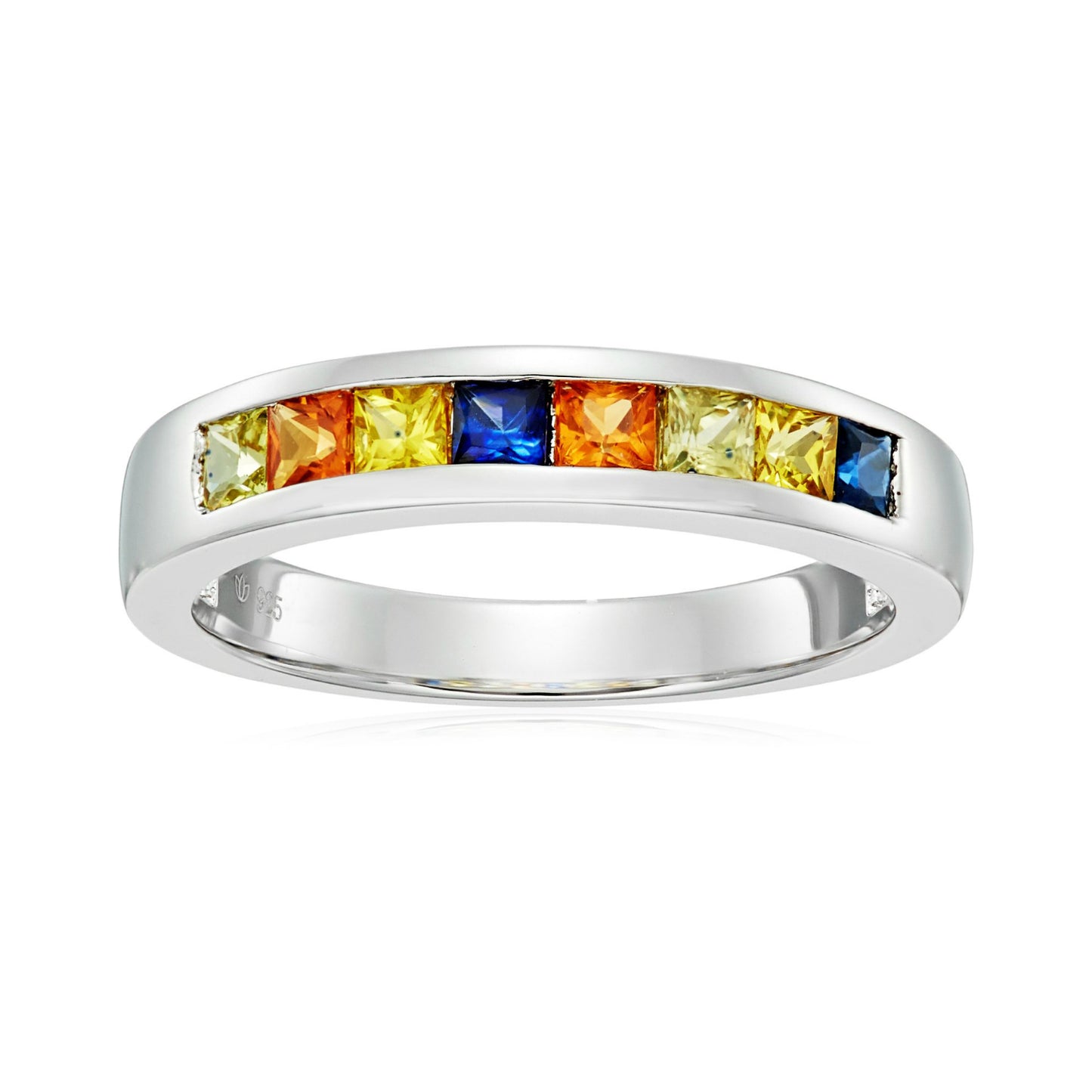 Pinctore Ster Silver Multi-color Sapphire Channel-set Stackable Ring - pinctore