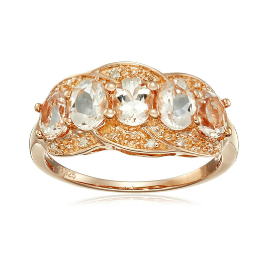 Pinctore Rose Gold-Plated Silver Morganite & Diamond Accented Ring - pinctore