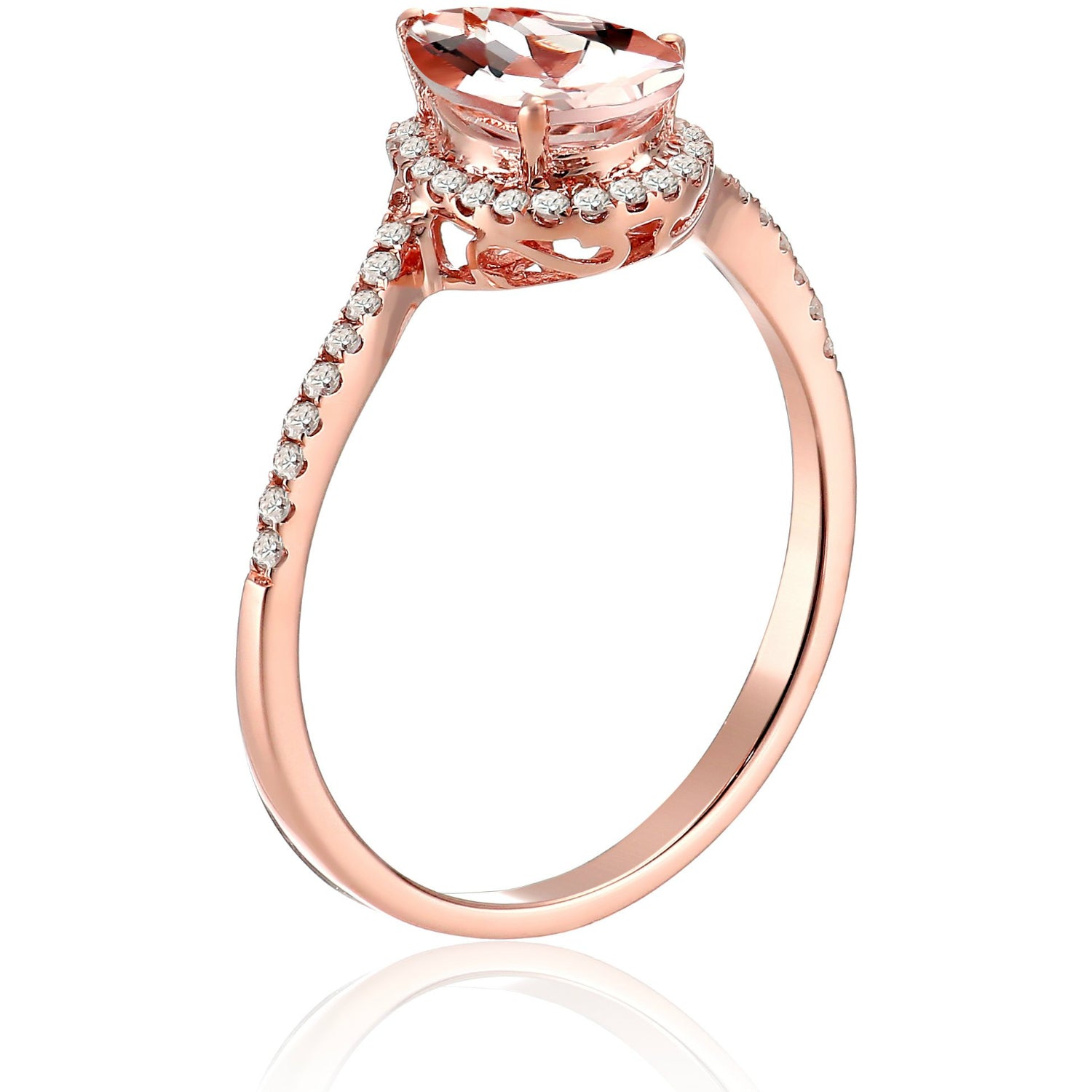 10k Rose Gold Morganite and Diamond Princess Diana Pear Shape Engagement Ring (1/10cttw, H-I Color, SI1-SI2 Clarity), - pinctore