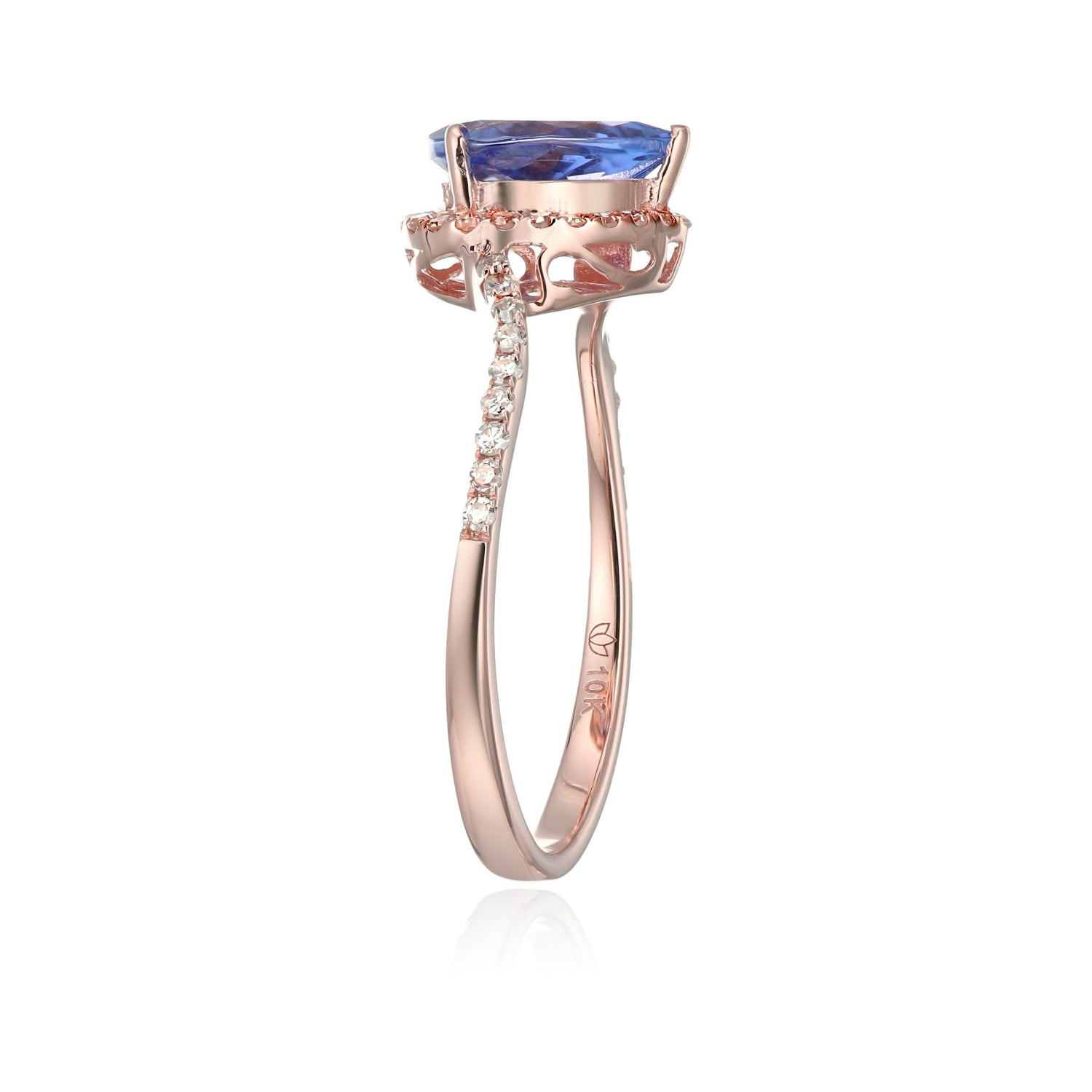 10k Rose Gold Tanzanite and Diamond Princess Diana Pear Shape Engagement Ring (1/5cttw, H-I Color, I1-I2 Clarity), - pinctore