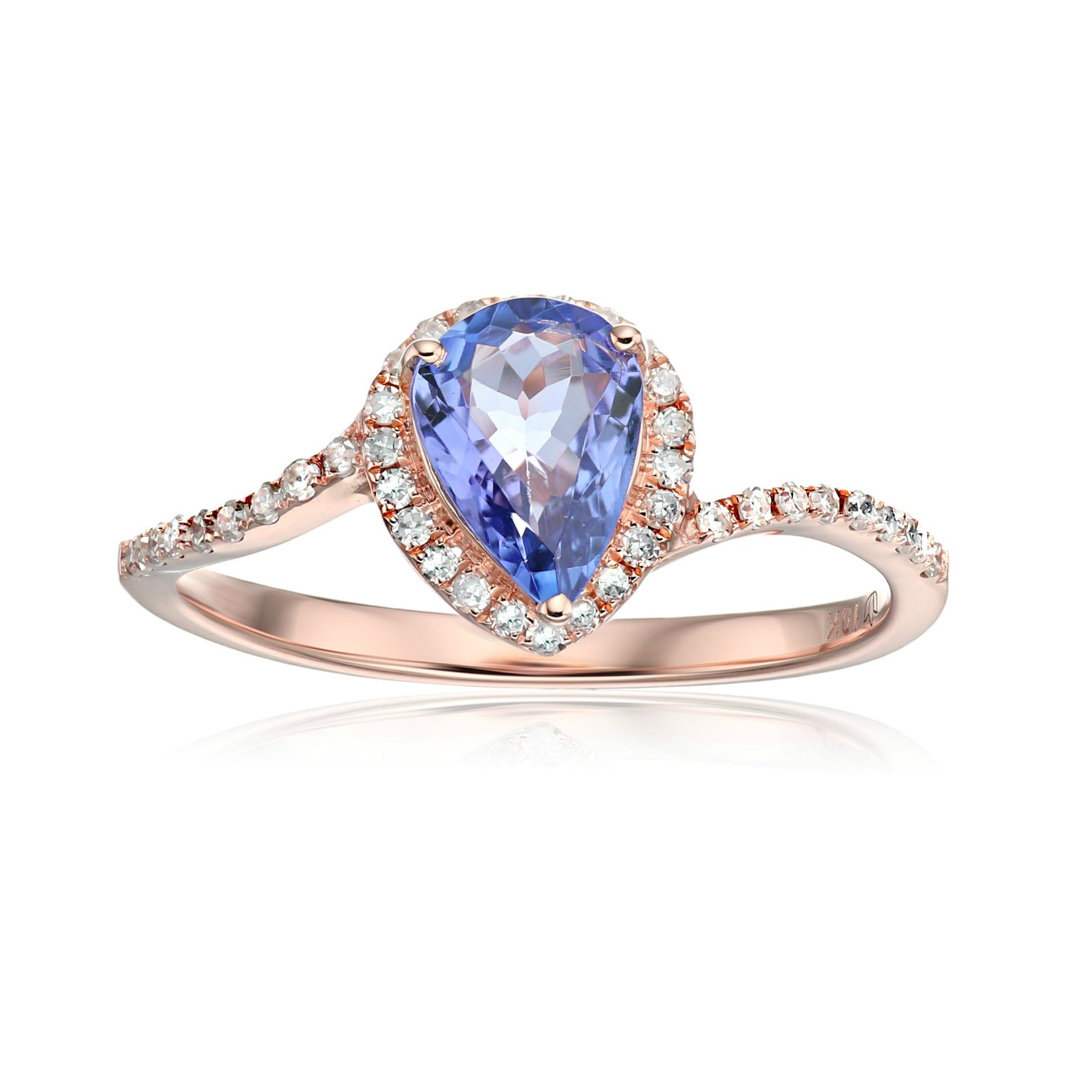 10k Rose Gold Tanzanite and Diamond Princess Diana Pear Shape Engagement Ring (1/5cttw, H-I Color, I1-I2 Clarity), - pinctore