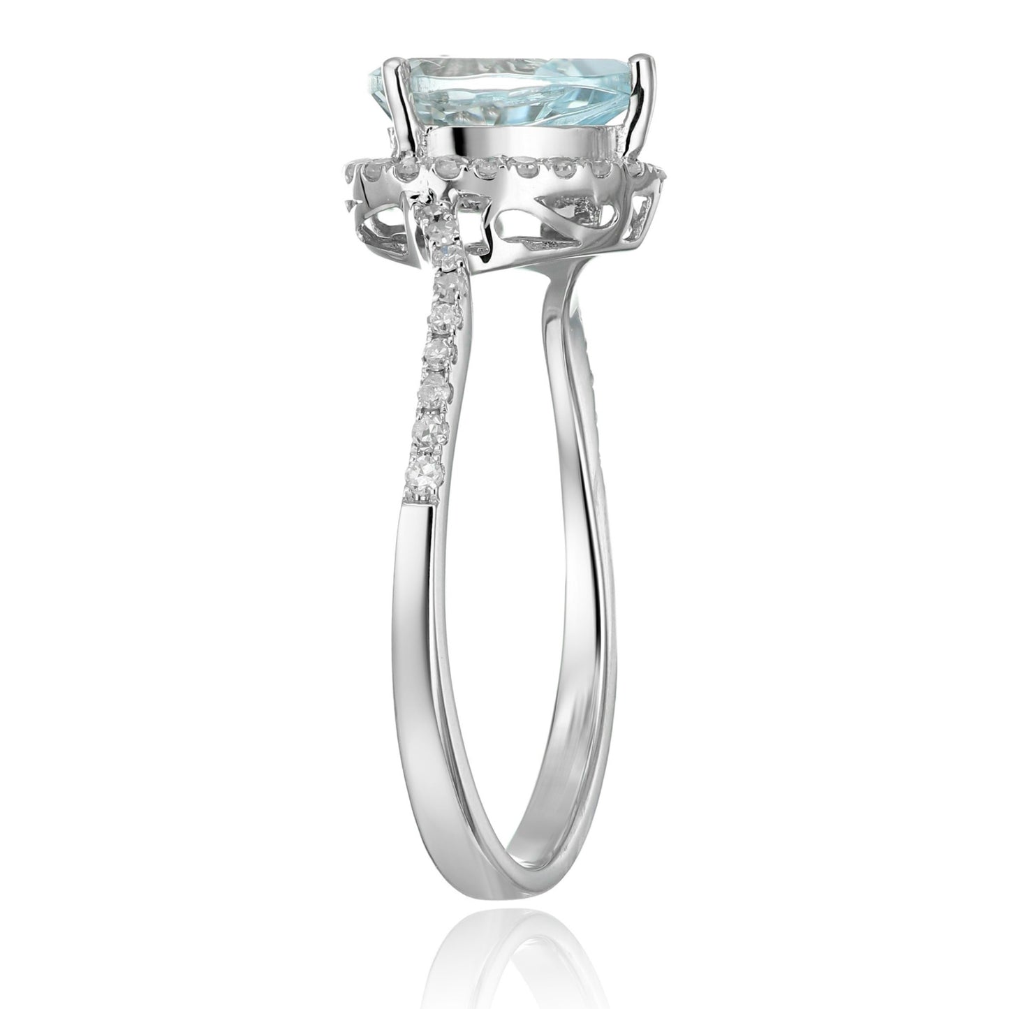Pinctore 10k White Gold Aquamarine Diamond Engagement Ring - pinctore