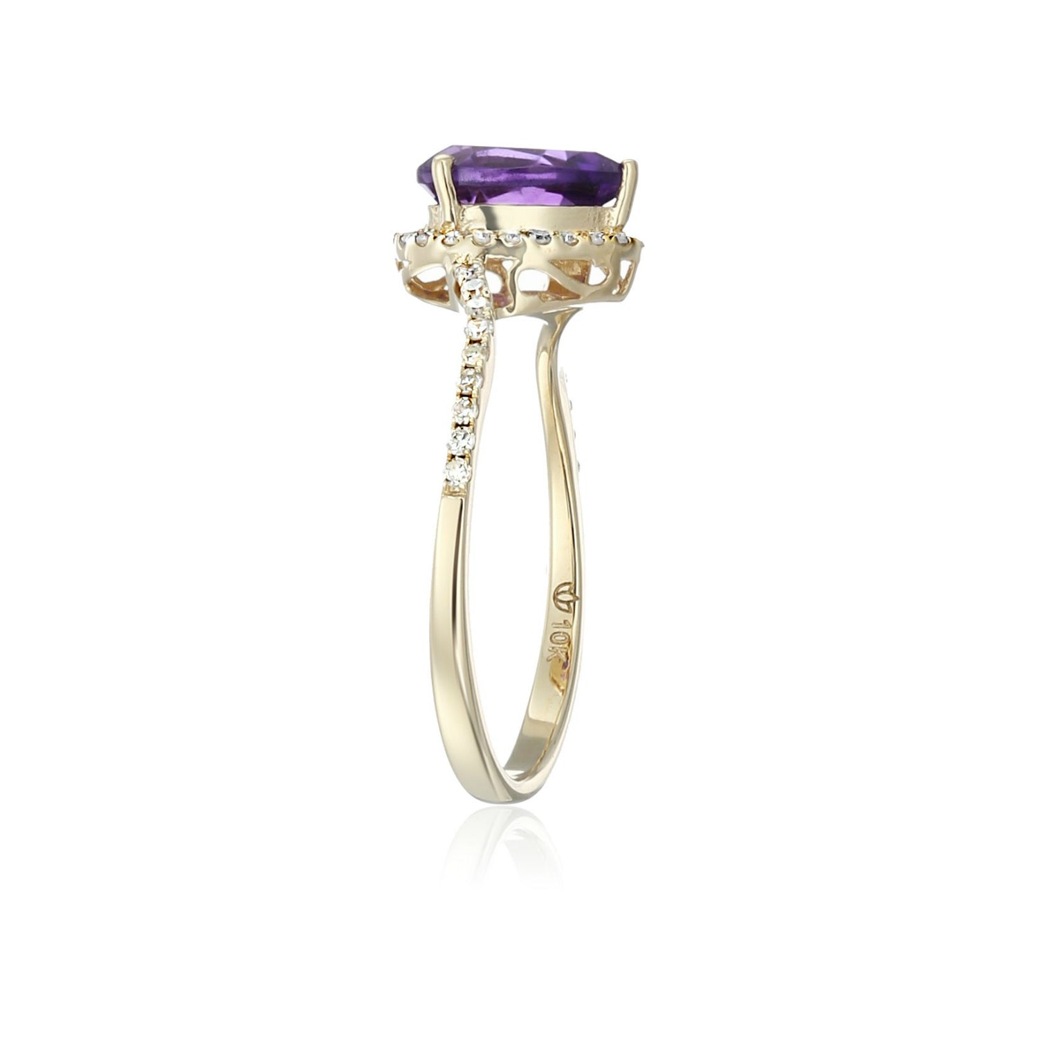 10k Yellow Gold African Amethyst and Diamond Princess Diana Pear Shape Engagement Ring (1/5cttw, H-I Color, I1-I2 Clarity), - pinctore