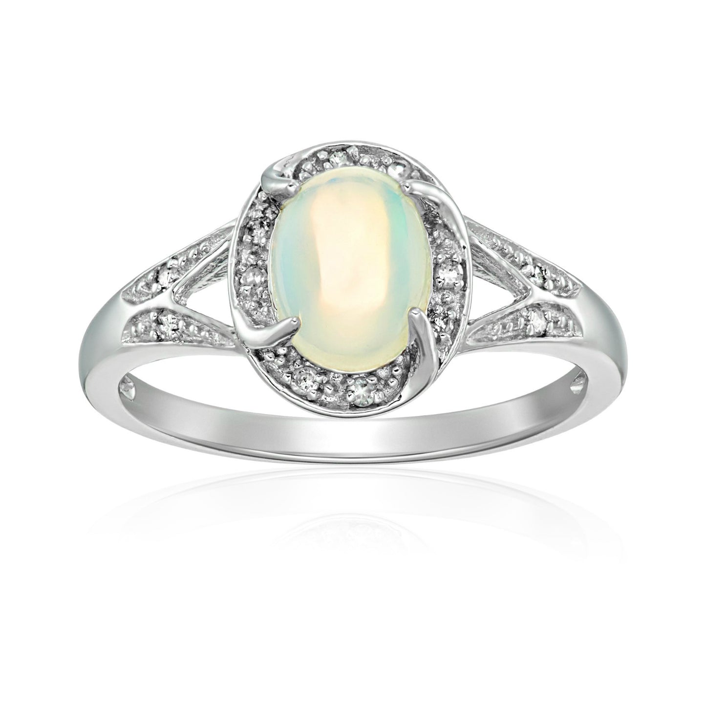 Pinctore Sterling Silver Ethiopian Opal & Diamond Accented Engagement Ring - pinctore