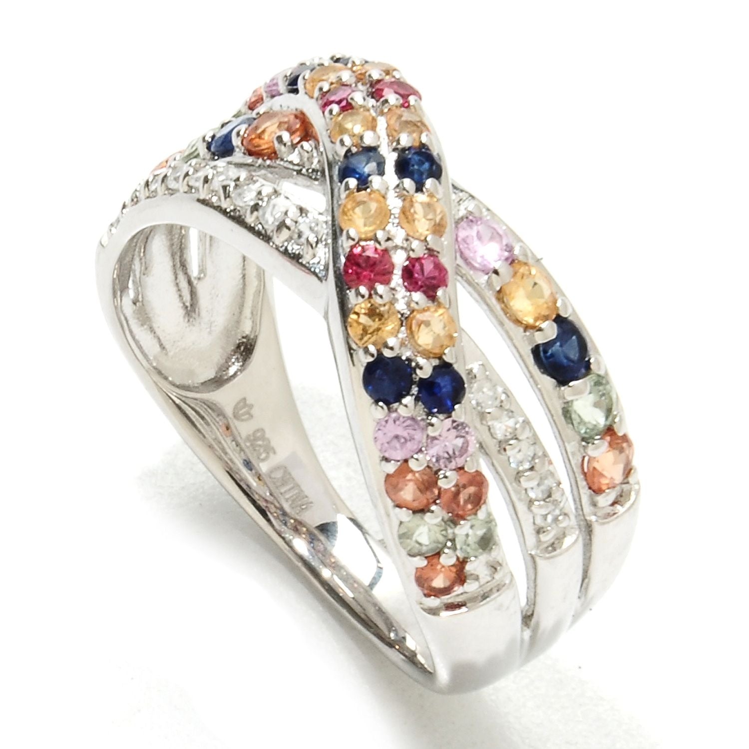 Pinctore Sterling Silver 1.26ctw Yellow Sapphire & Multi Sapphire Band Ring - pinctore