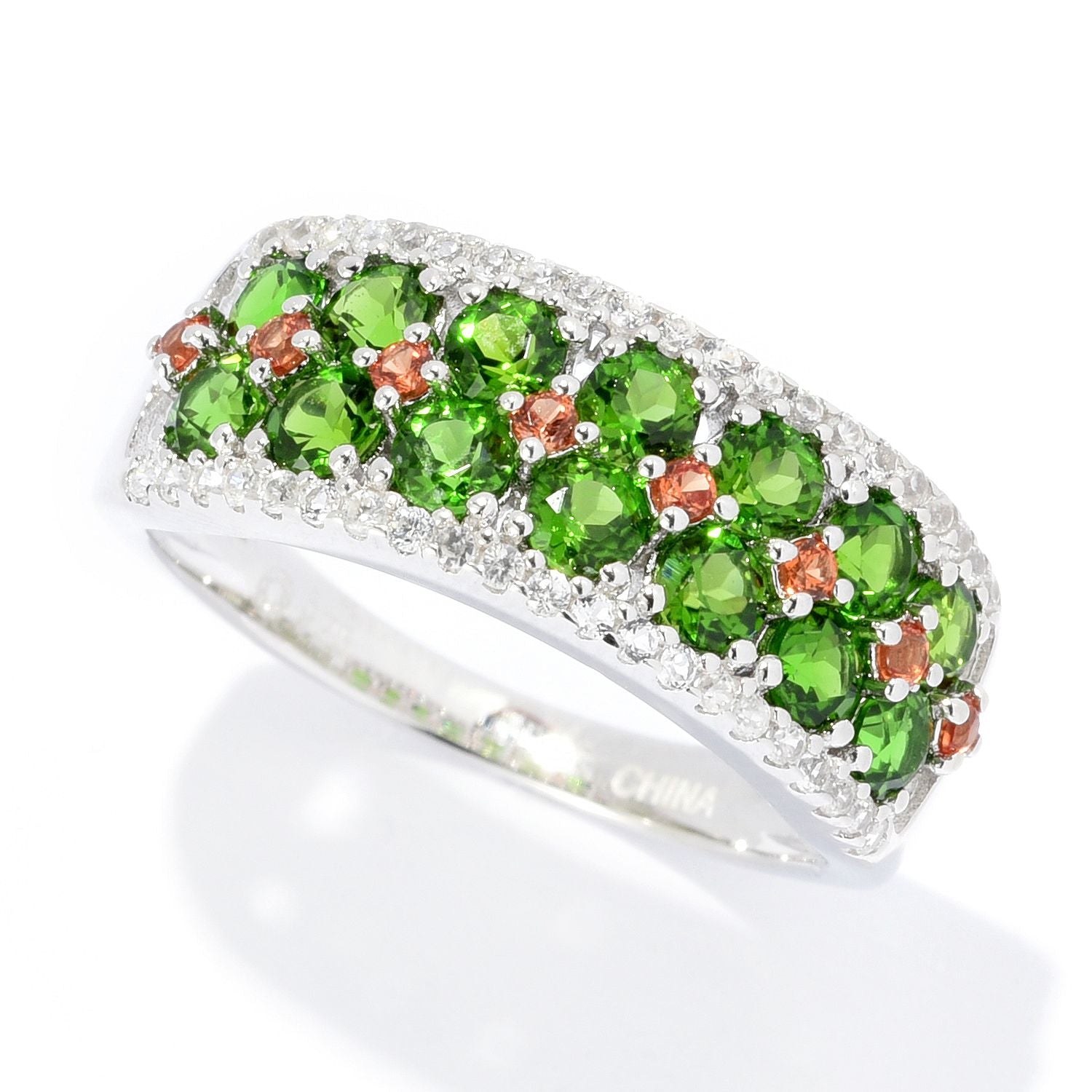 Pinctore Sterling Silver 1.37ctw Chrome Diopside & Multi Gem Band Ring - pinctore