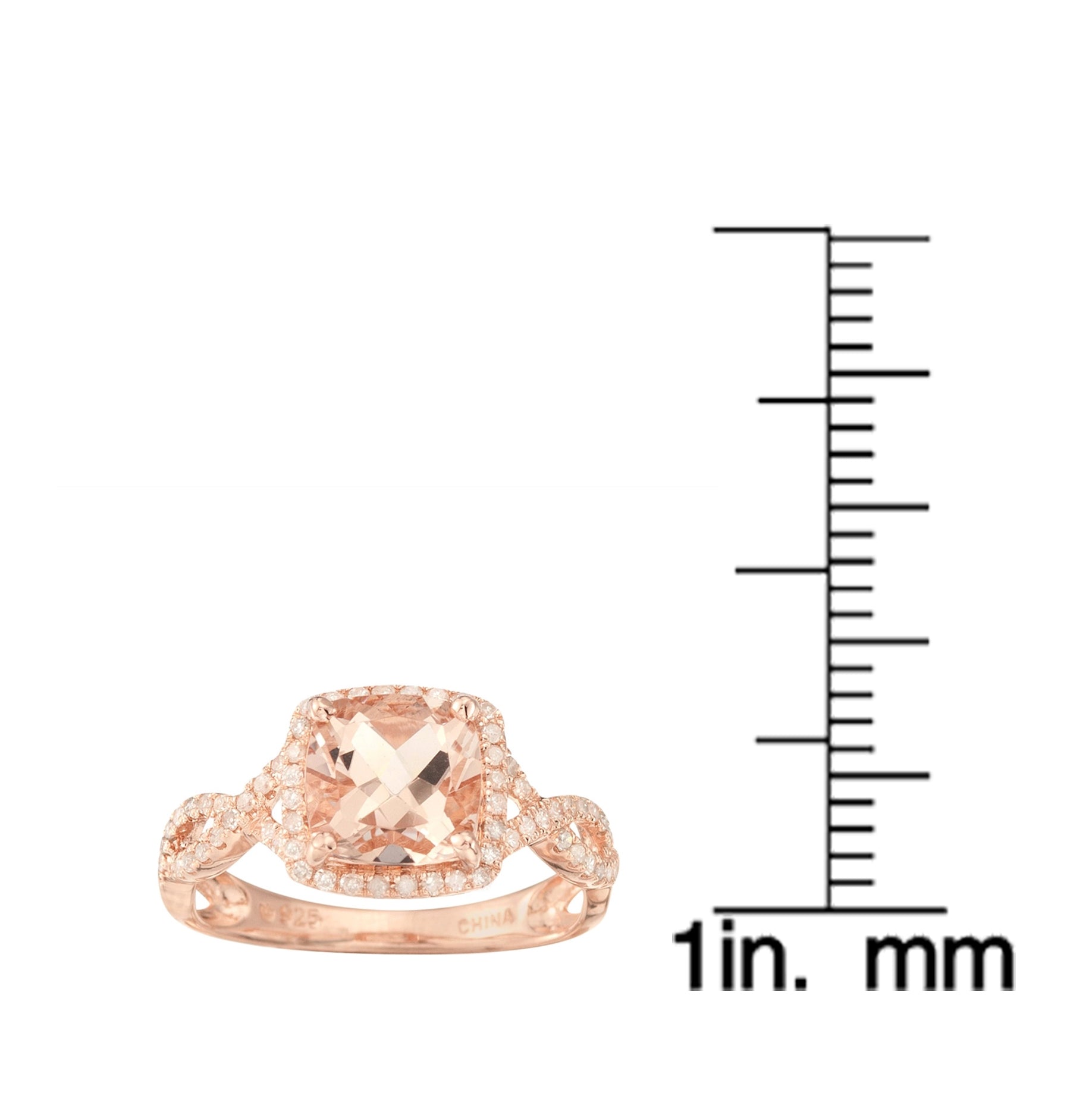 14k Rose Gold Morganite and Diamond Cushion Infinity Shank Engagement Ring (1/4cttw, H-I Color, SI1-SI2 Clarity), - pinctore
