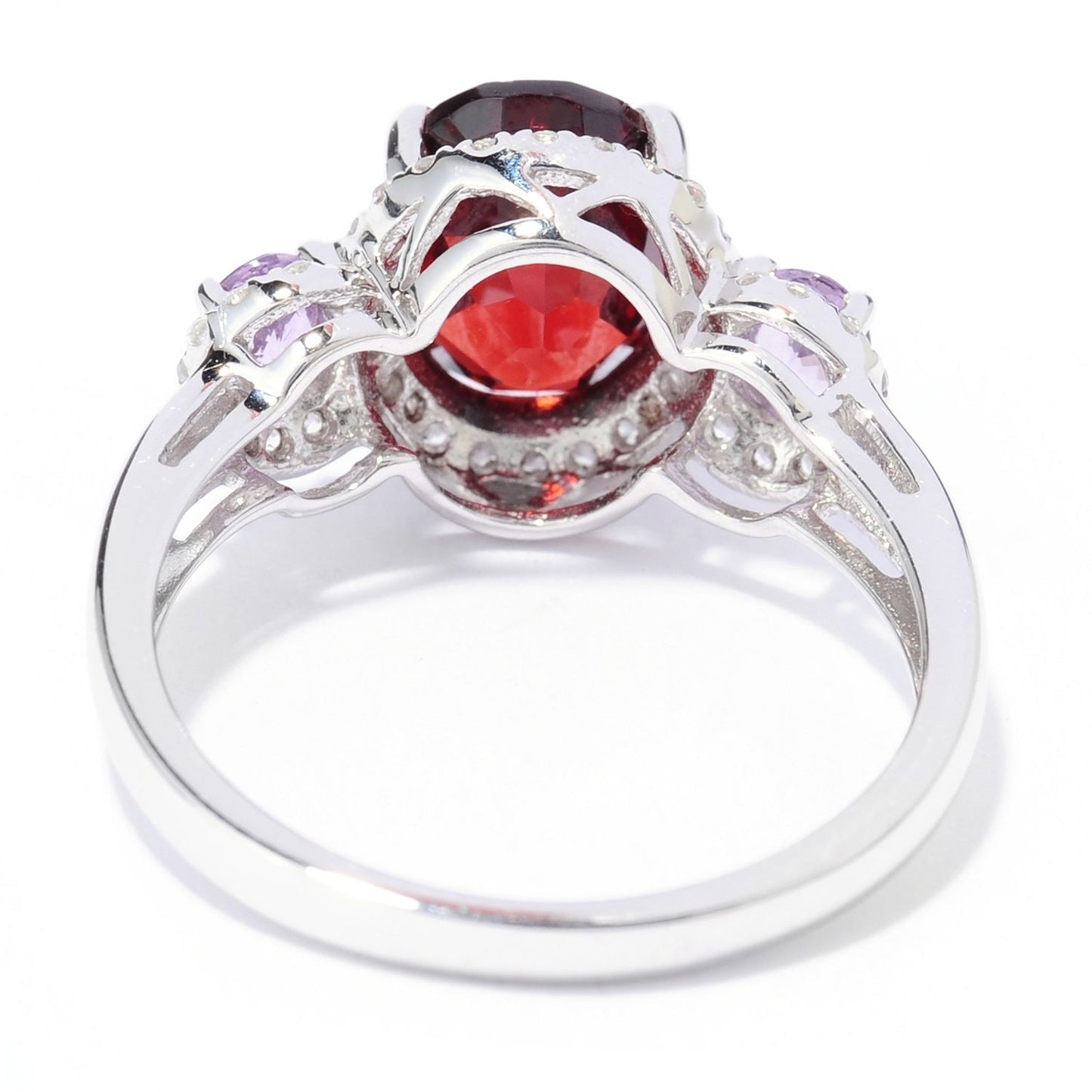 Sterling Silver 2.8Ctw Garnet, Purple Sapphire & White Zircon 3-Stone Ring - Pinctore