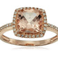Pinctore 10k Rose Gold Morganite and 1/5ct TDW Diamond Solitaire Cushion Ring (H-I, I1-I2) - pinctore