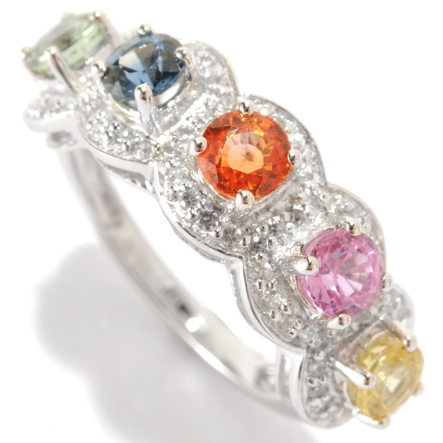 Pinctore Sterling Silver 2.04ctw Orange Sapphire & Multi Sapphire Band Ring - pinctore