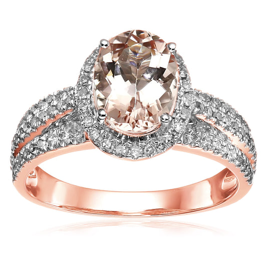 Pinctore Sterling Silver 9X7mm 12.0ctw Oval Morganite & Diamond Solitaire w/Accent Ring