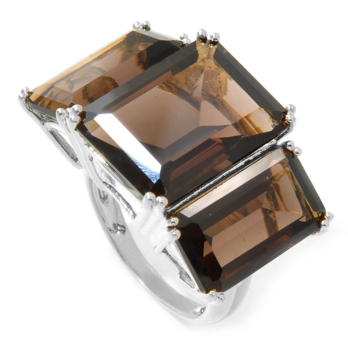 Pinctore Sterling Silver 20.2ctw Smoky Quartz Cocktail Ring