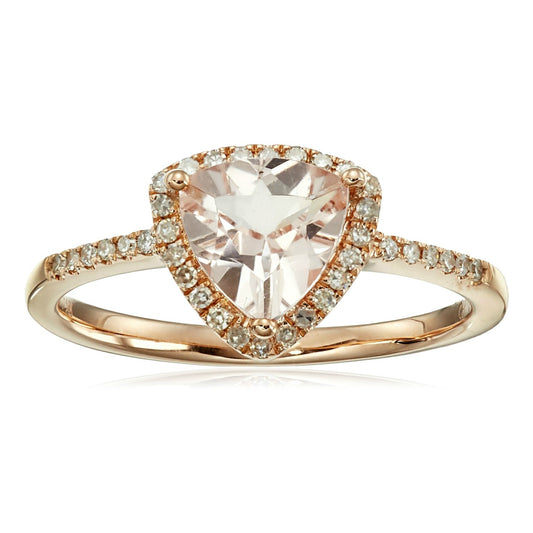 14k Rose Gold Morganite and Diamond Trillion Ring (1/6cttw, H-I Color, I1-I2 Clarity), - pinctore