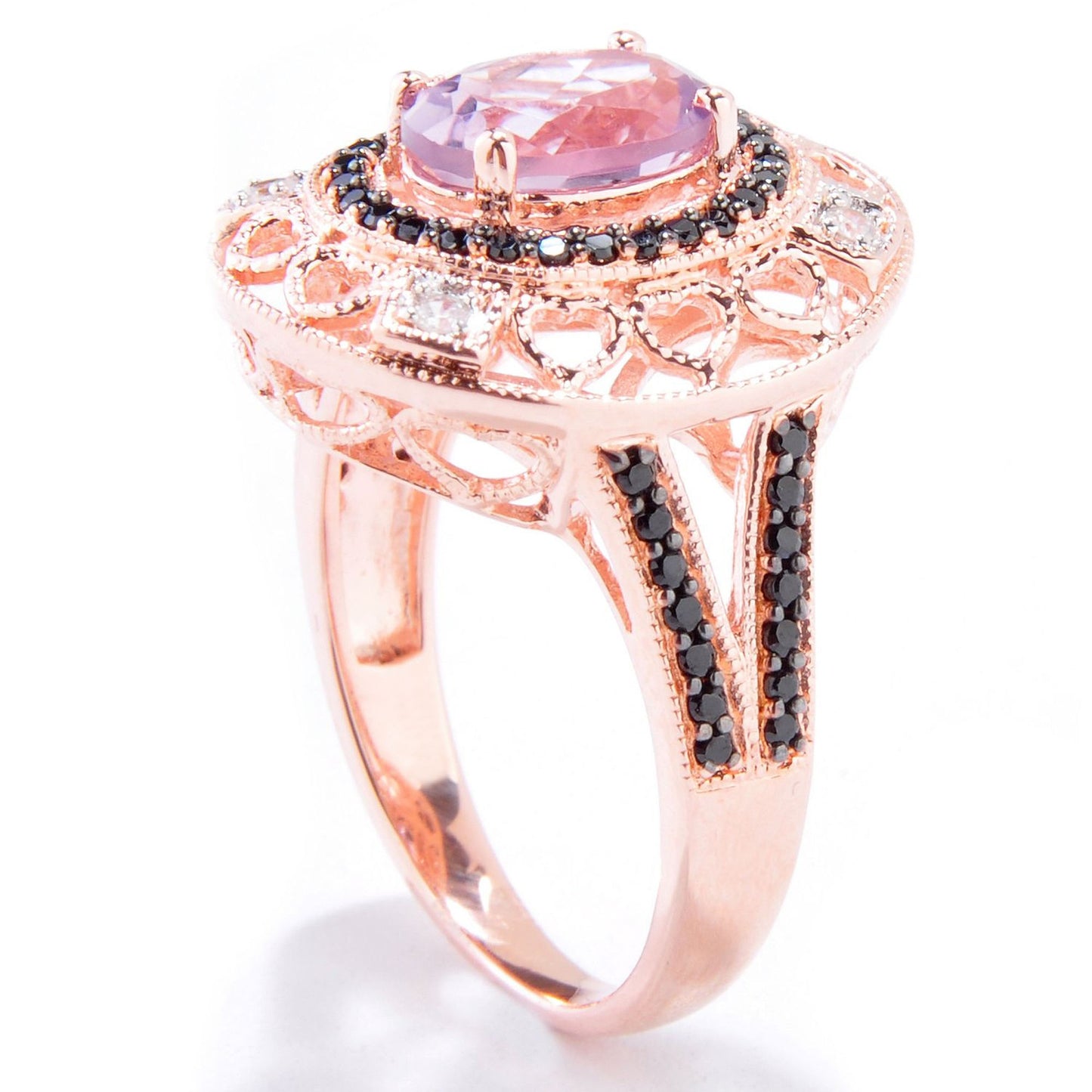 18K Rose Gold Over Silver 1.06Ctw Pink Amethyst Solitaire W/ Accent Ring - Pinctore