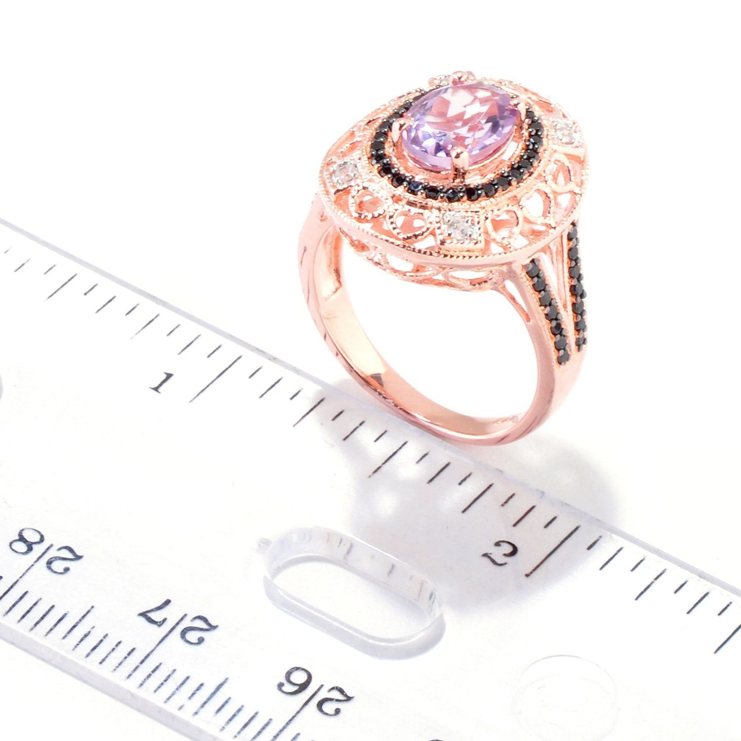 18K Rose Gold Over Silver 1.06Ctw Pink Amethyst Solitaire W/ Accent Ring - Pinctore